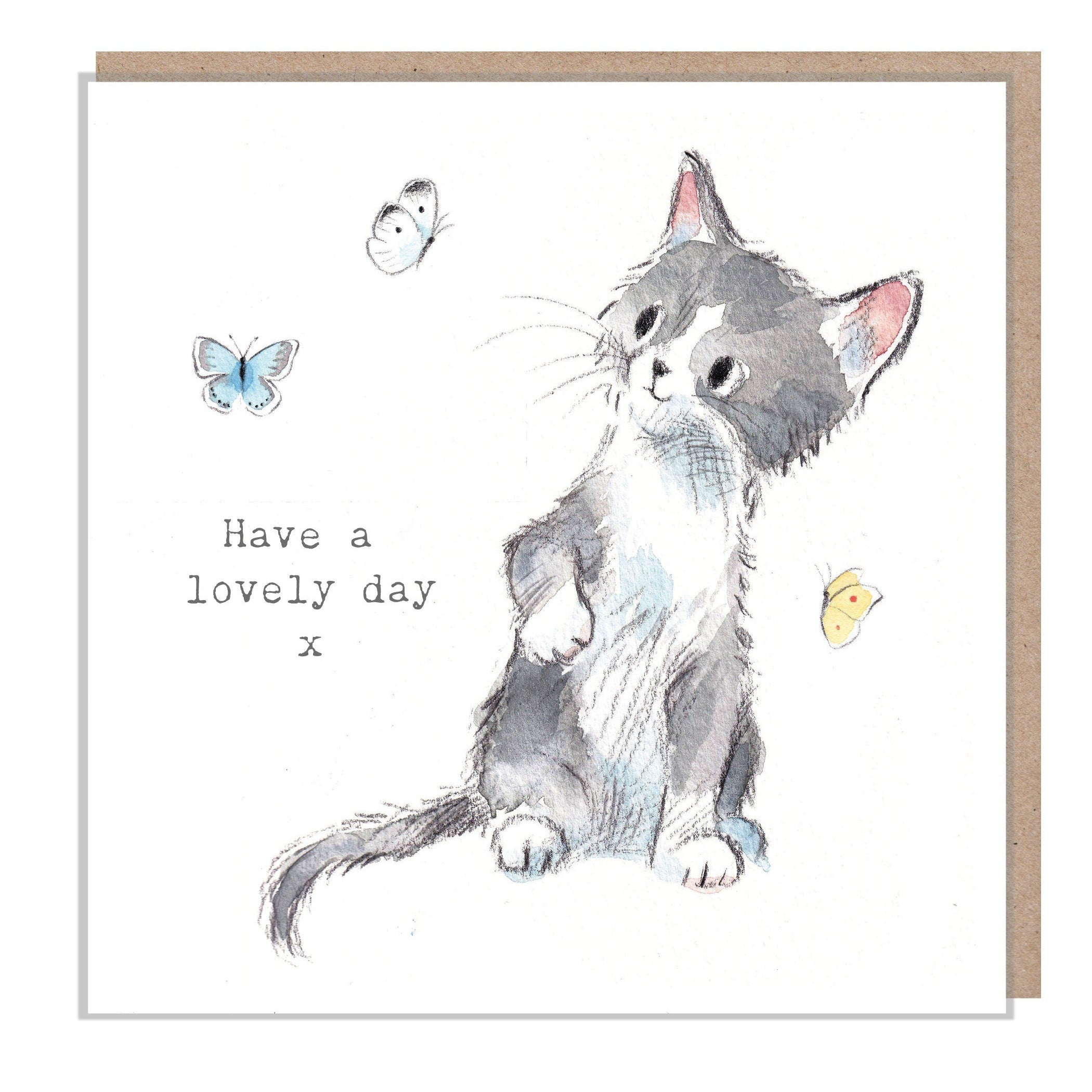 Cute Cat Card - Cat with Butterflies