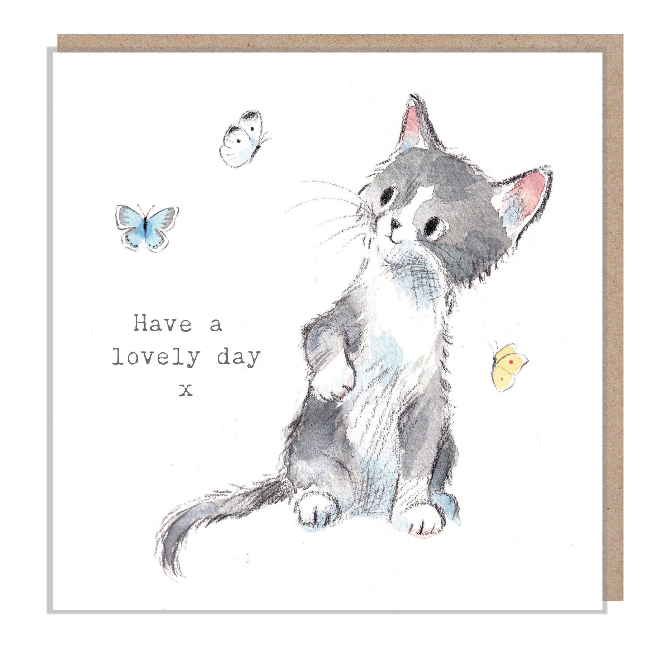 Cute Cat Card - Cat with Butterflies