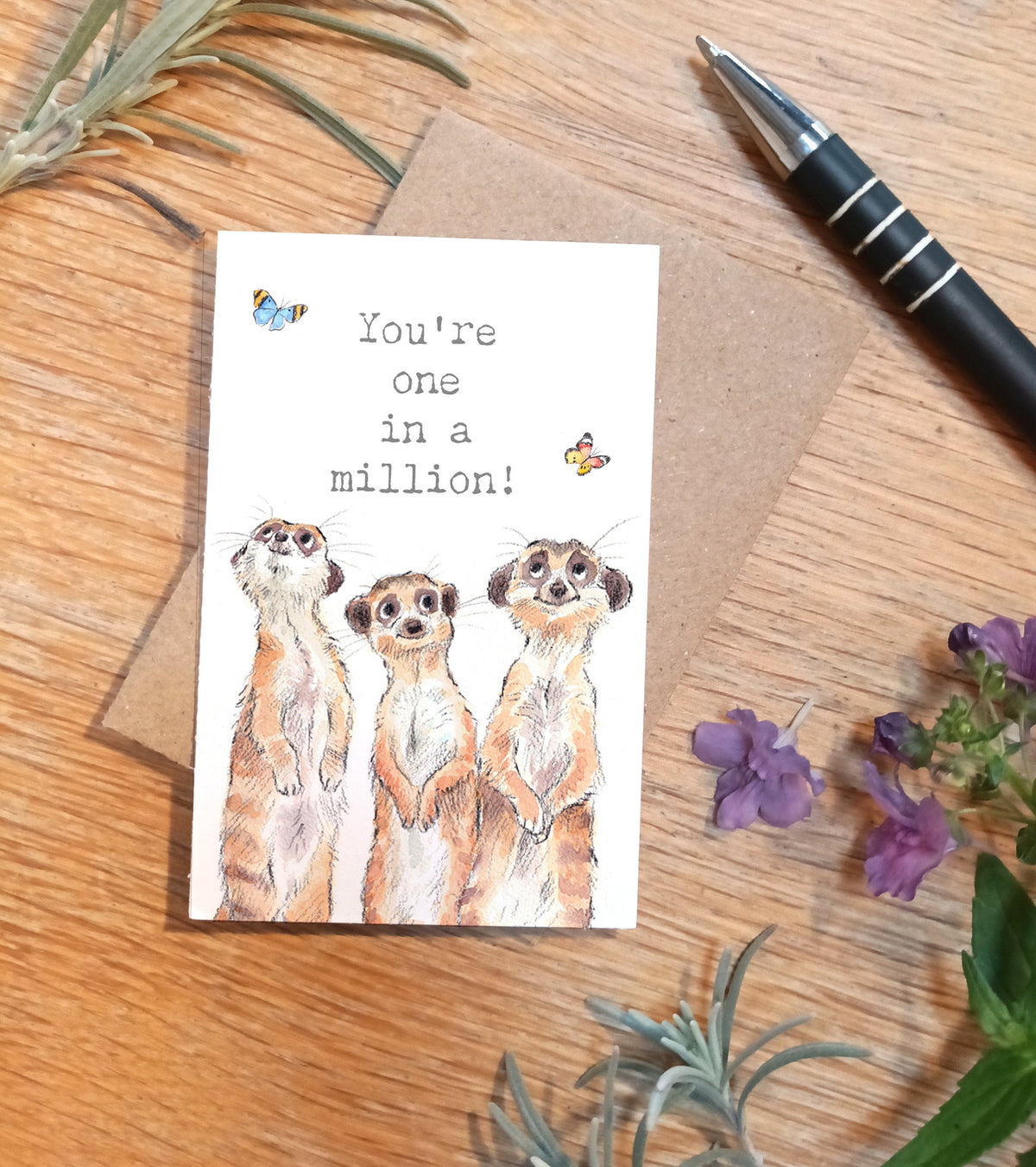 Sentiment Card - You'Re One in a Million - Meerkats and Butterflies