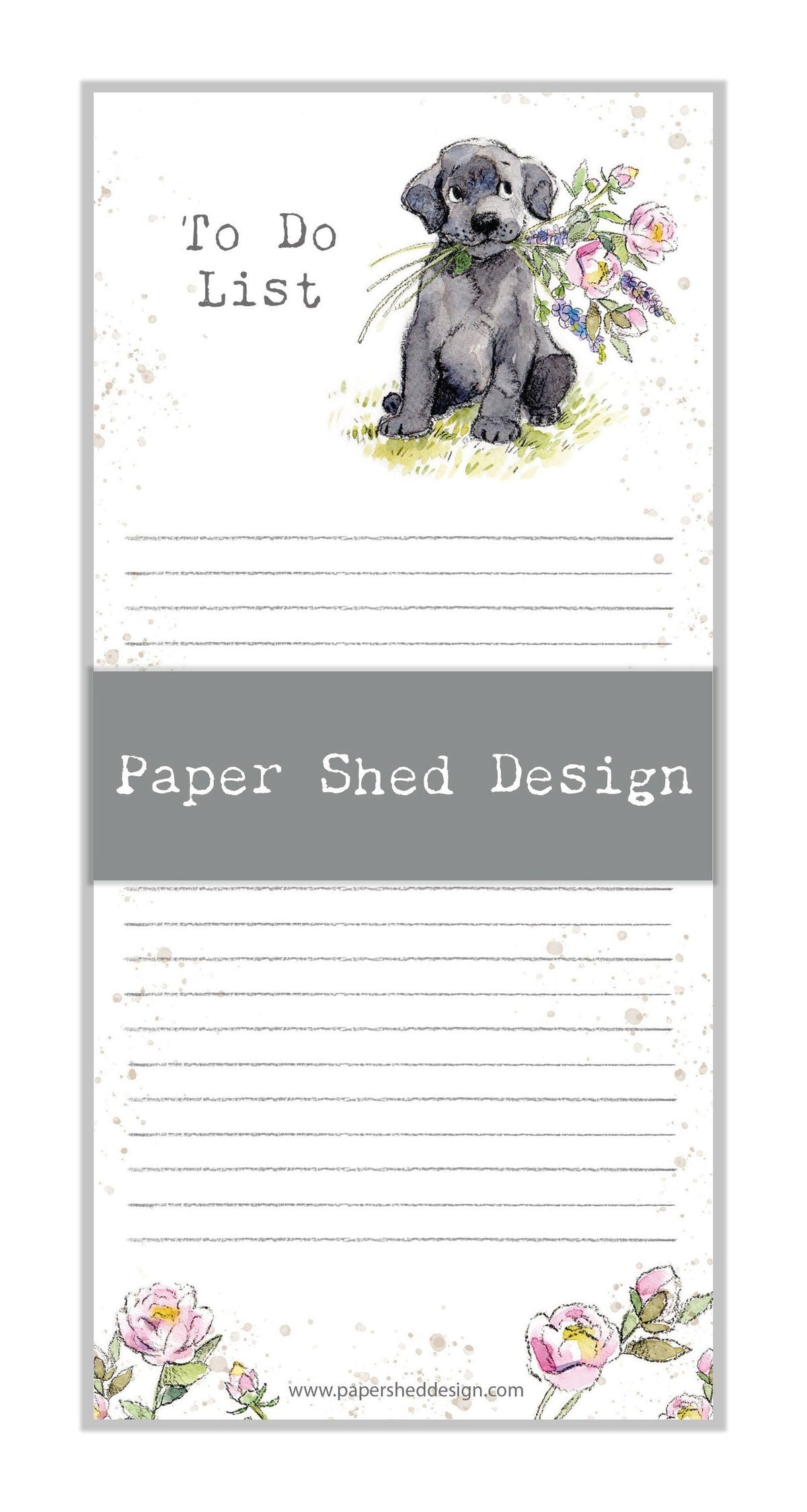 To Do List Pad - Black Labrador Puppy & Flowers