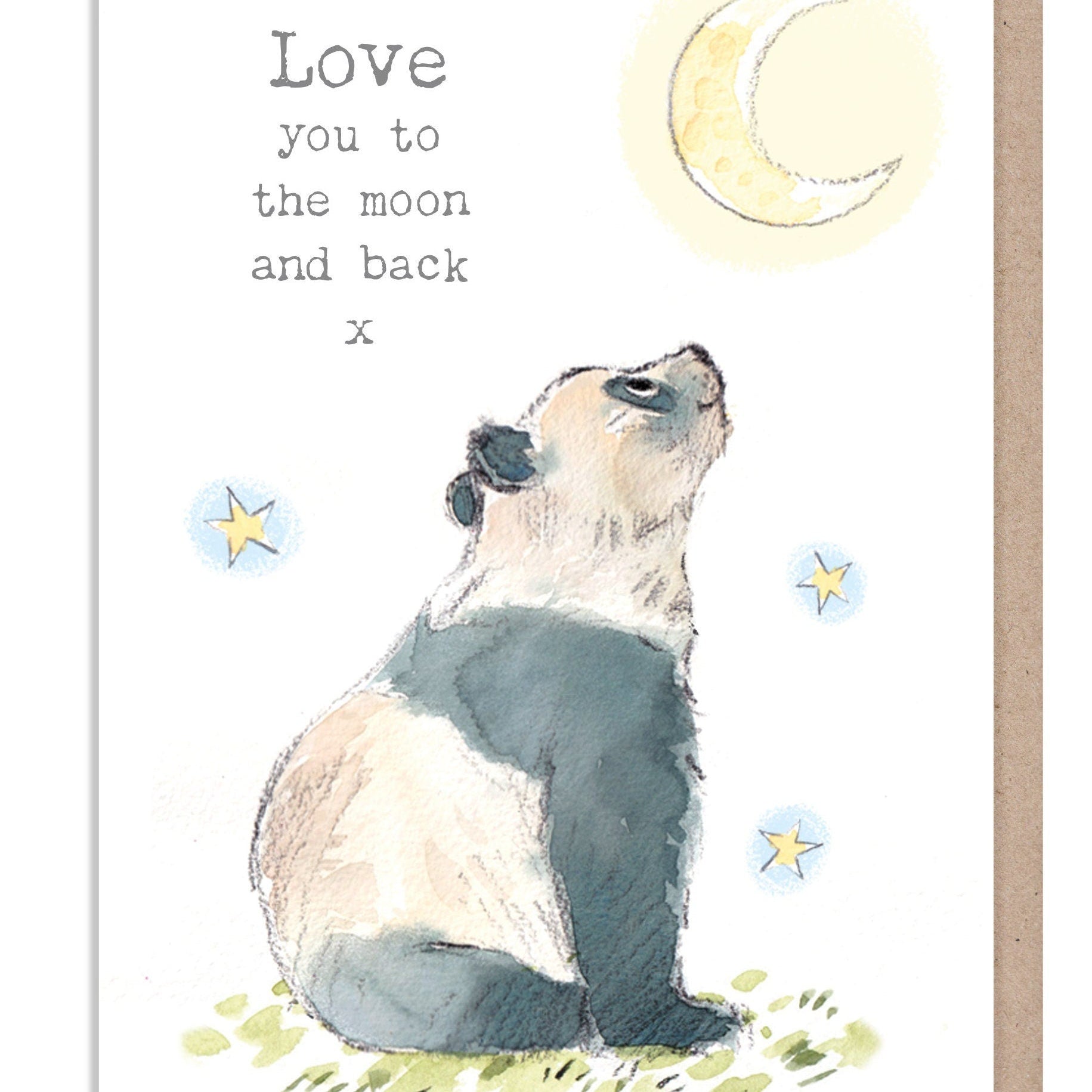 Greeting Card - Love You to the Moon and Back - Pabda Looking at the Moon