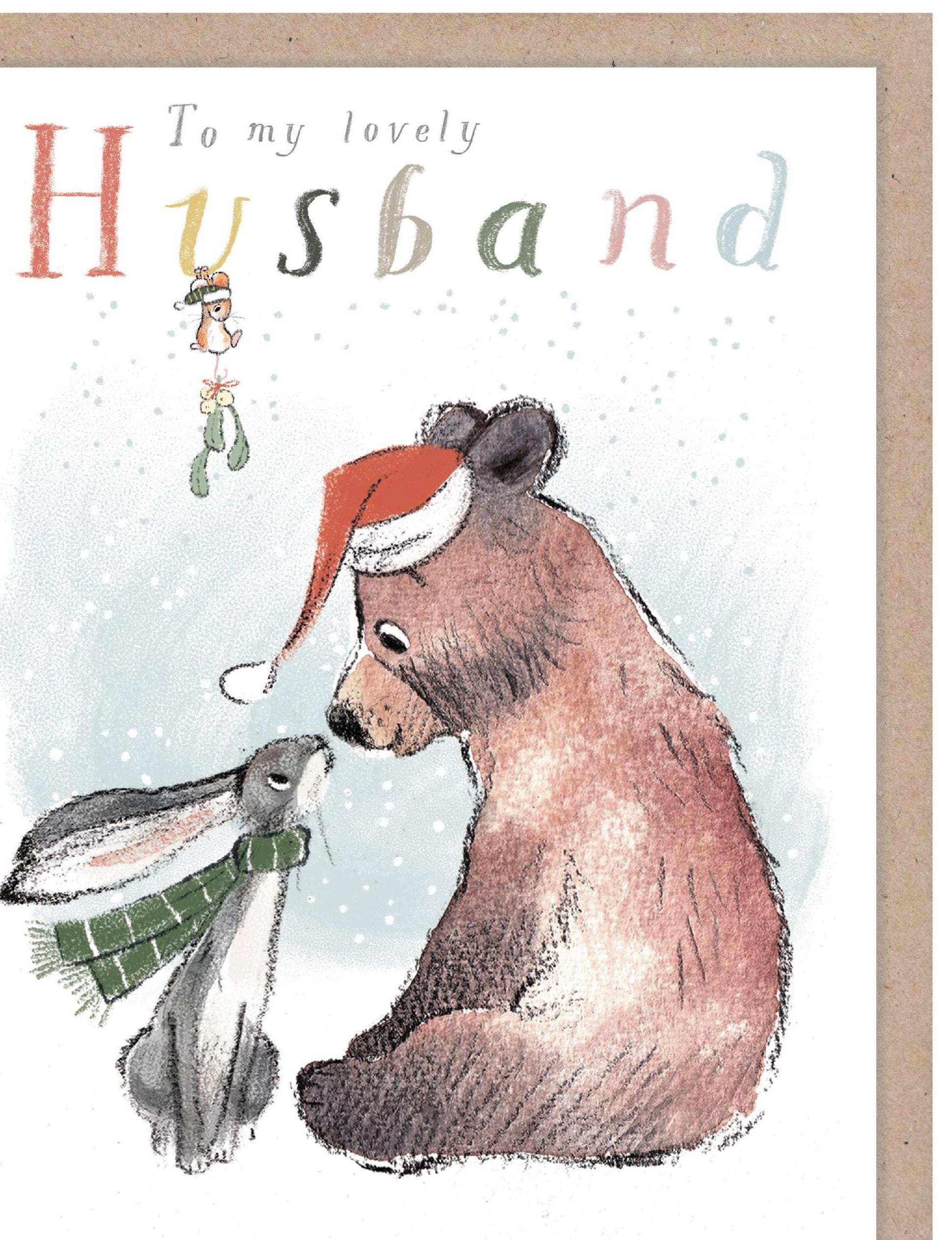 Christmas Greeting Card - Lovely Husband - Bear, Hare and Mouse