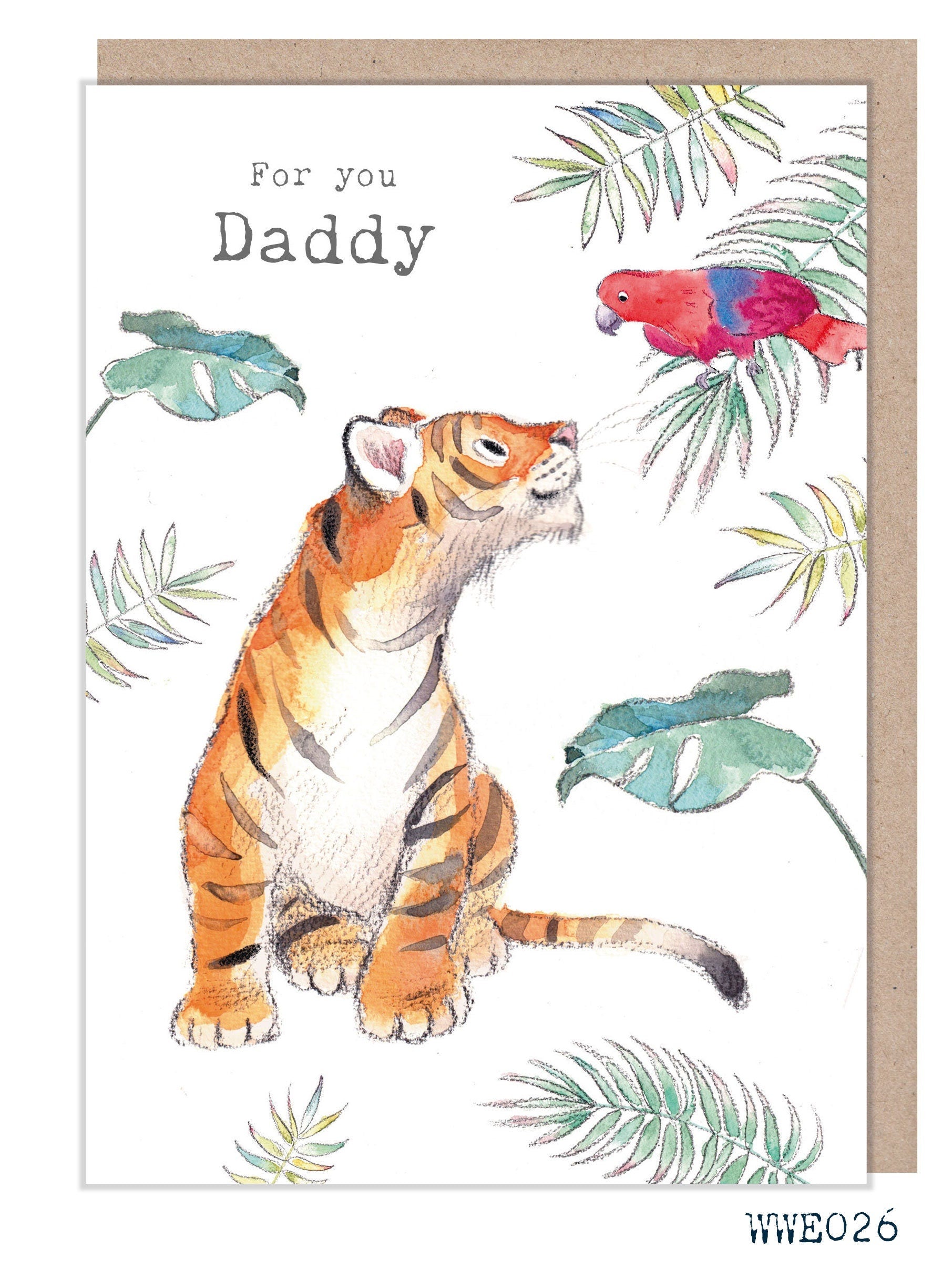 Father's Day Card - For You Daddy - Tiger with Parrot