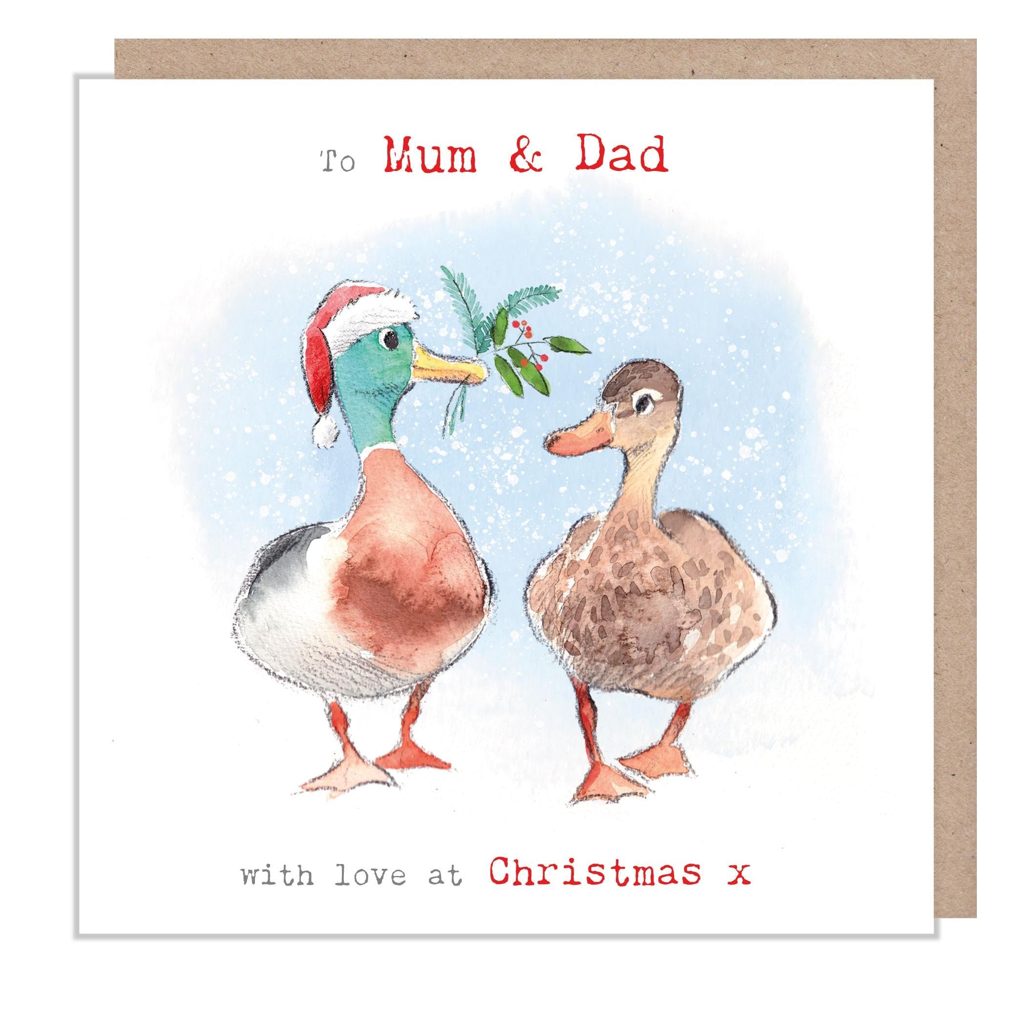 Mum & Dad Christmas Card - Duck Couple with Foliage