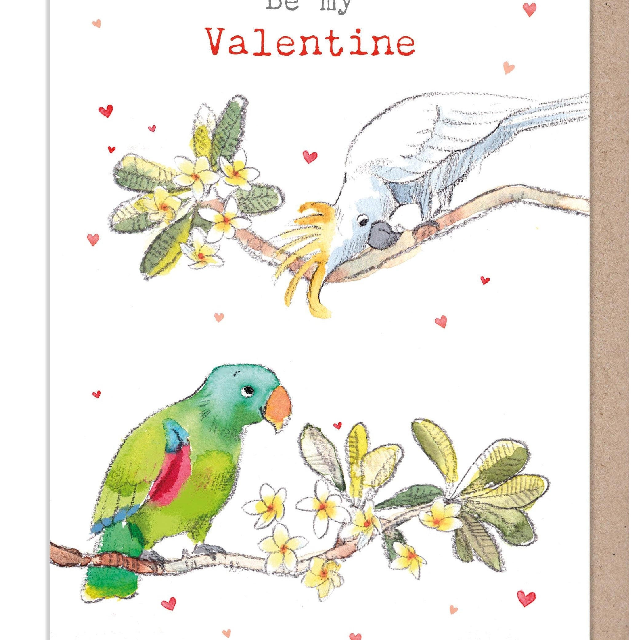 Valentine's Day Card - Be My Valentine - Parrots on Branches