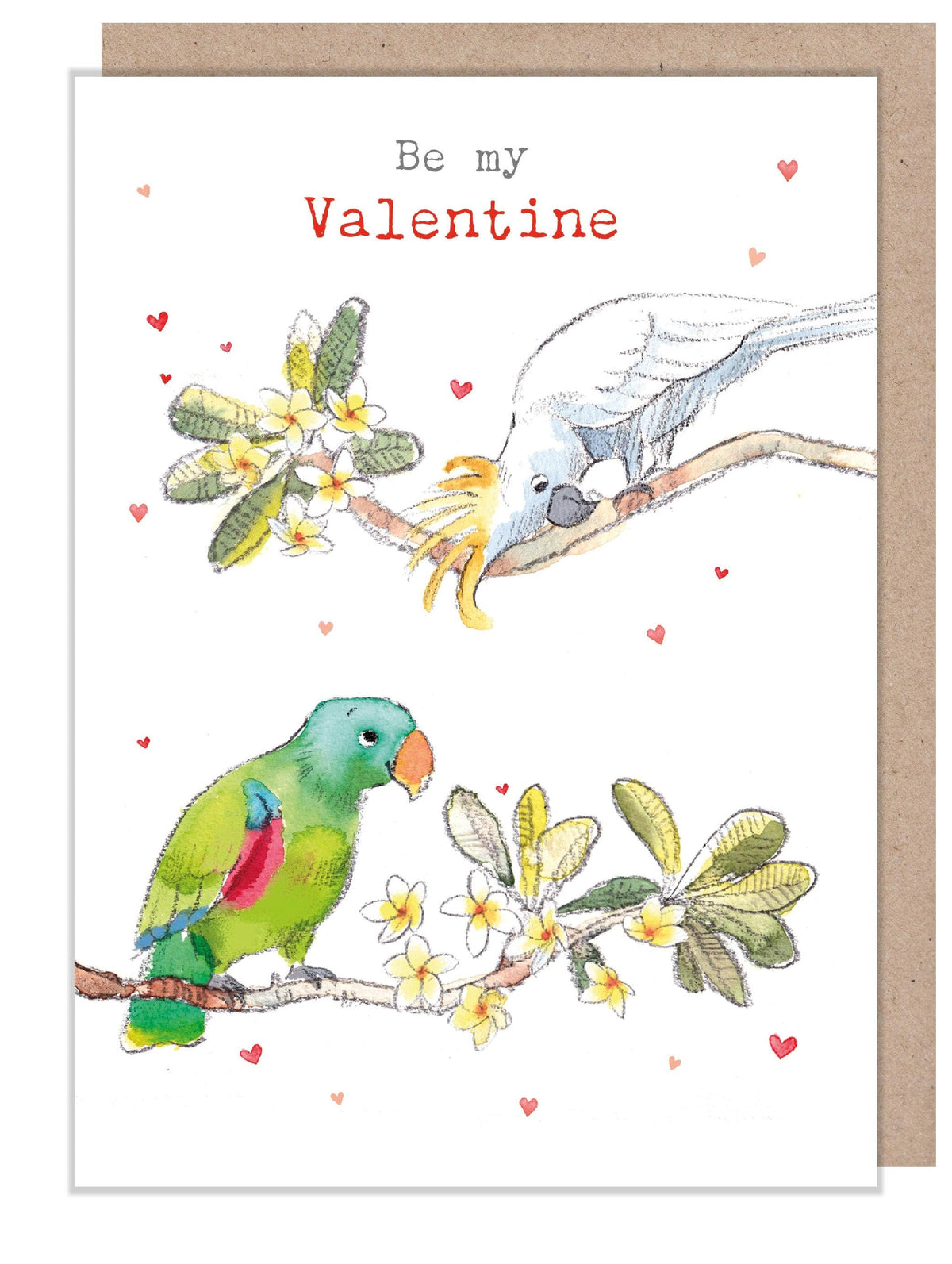 Valentine's Day Card - Be My Valentine - Parrots on Branches