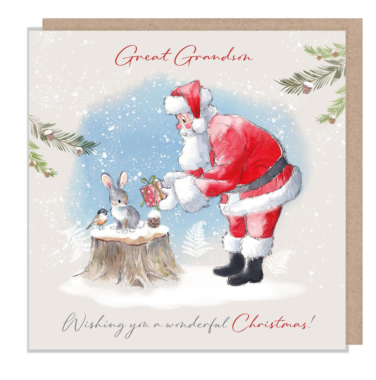 Great Grandson Christmas Card - Santa Giving Present to Rabbit