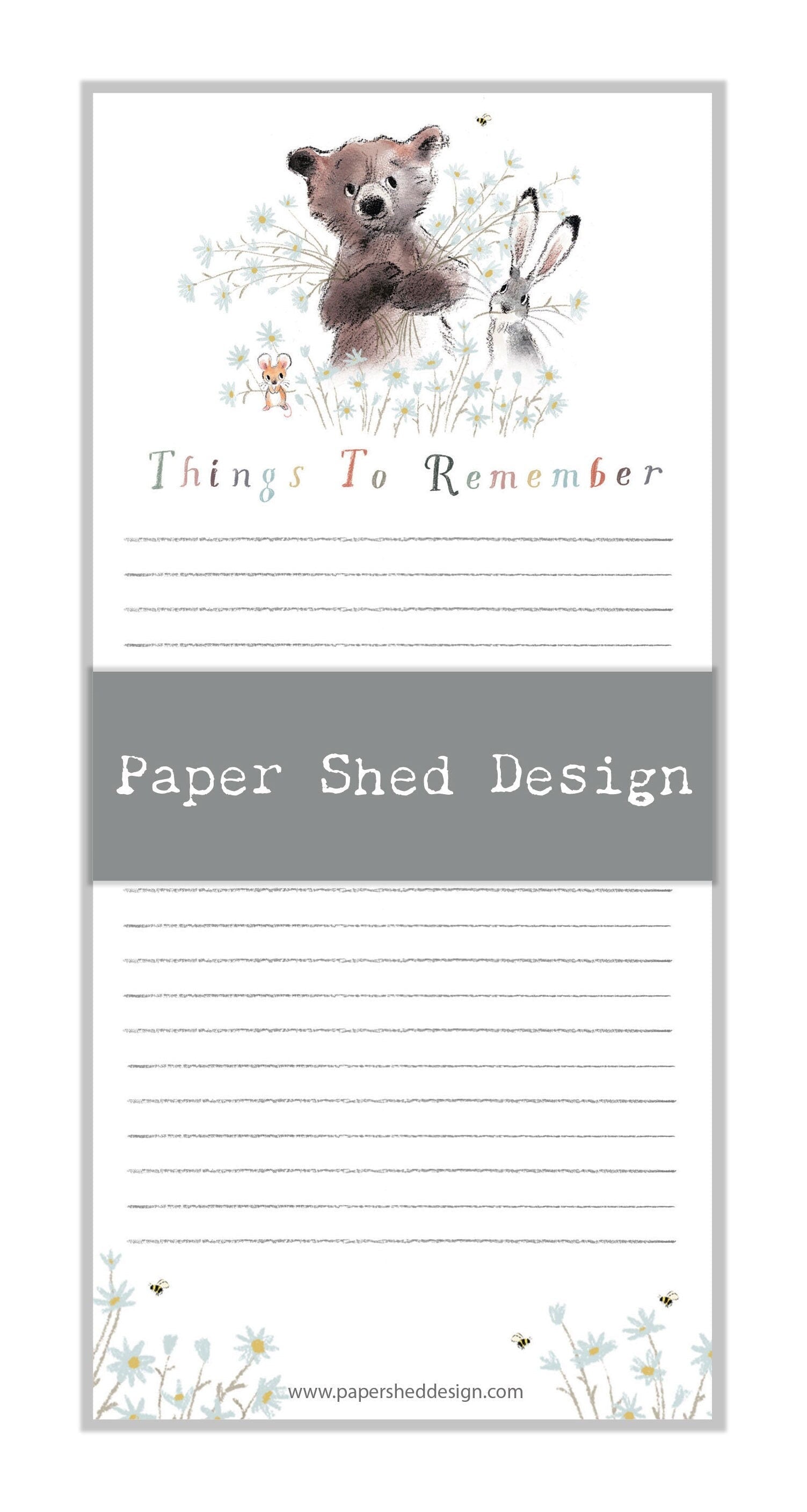 Things to Remember Pad - Bear, Hare & Mouse with Daisies