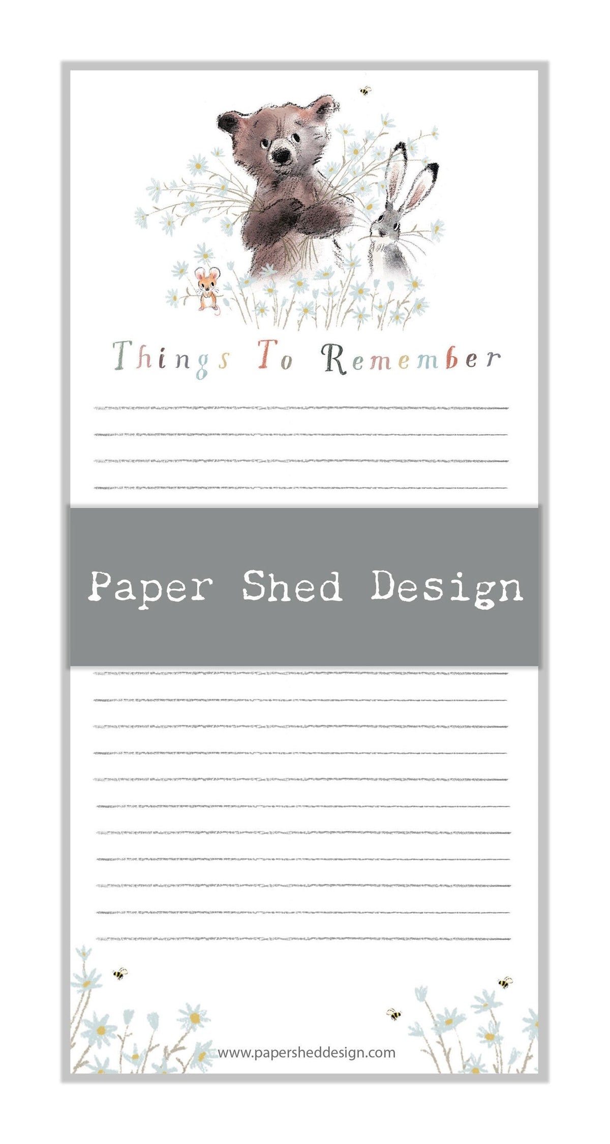 Things to Remember Pad - Bear, Hare & Mouse with Daisies