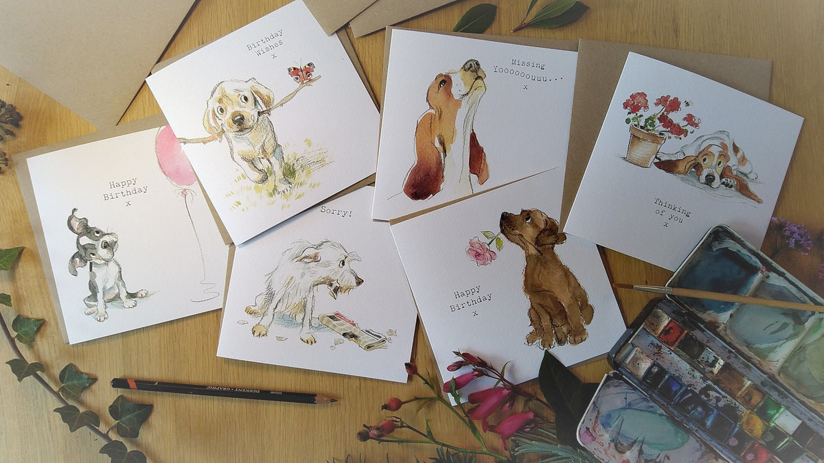 Blank Greeting Card - Yorkshire Terrier Puppy with Bluebells