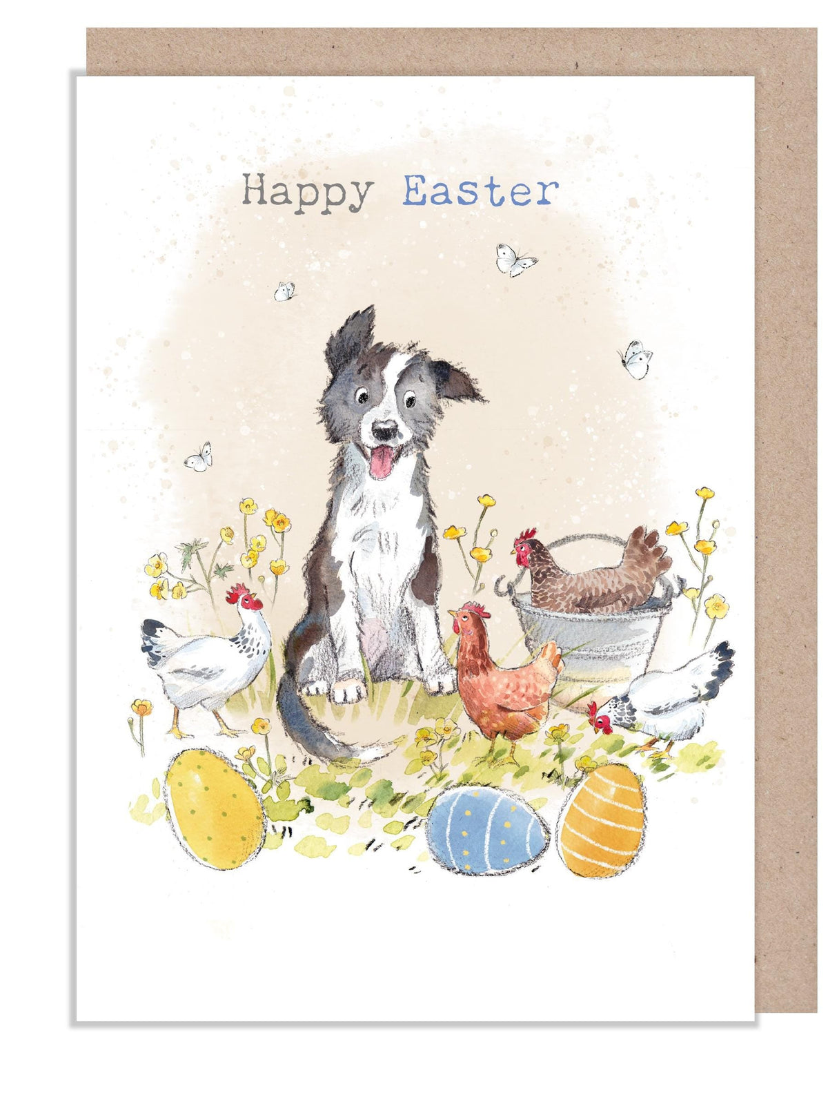 Happy Easter Card - Collie Dog with Hens