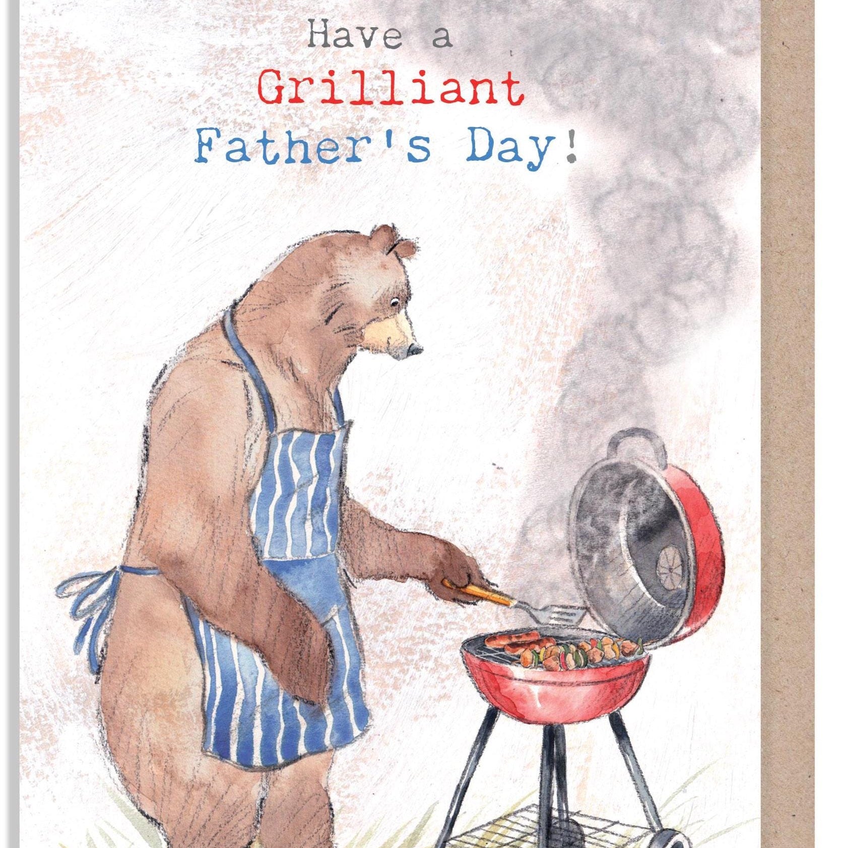 Father's Day Card - Grilliant Father's Day - Bear in Apron Cooking Barbecue