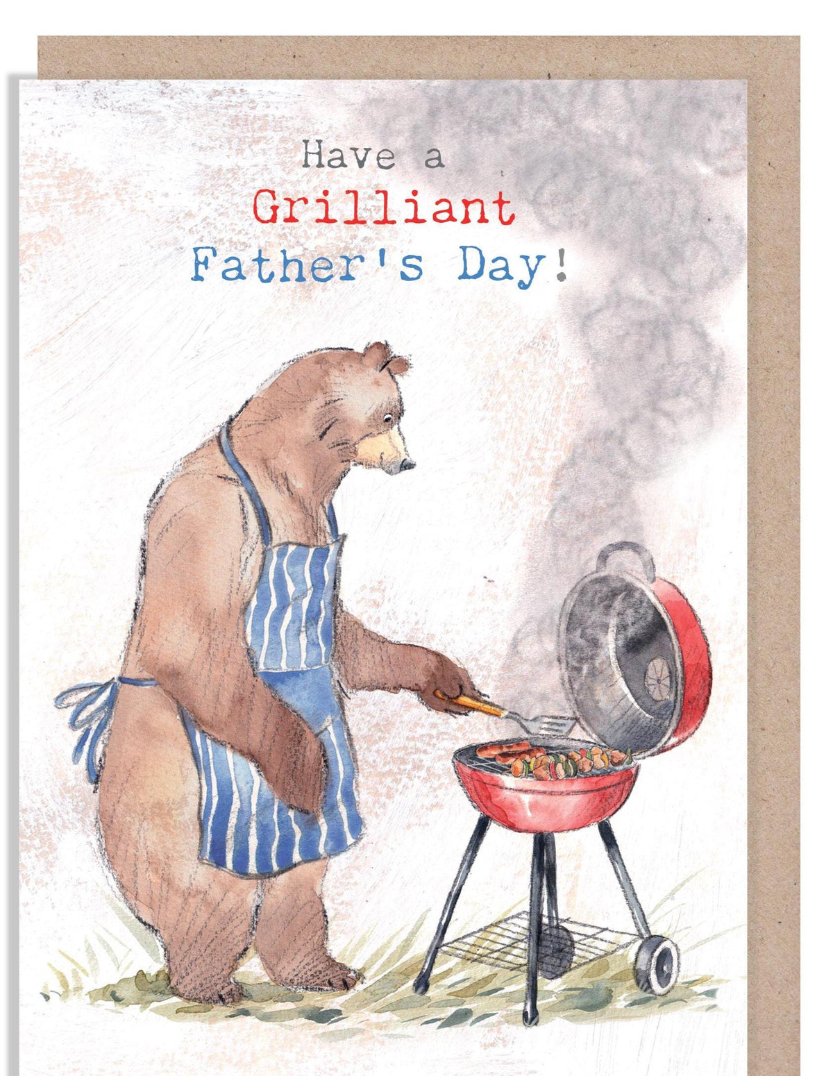 Father's Day Card - Grilliant Father's Day - Bear in Apron Cooking Barbecue