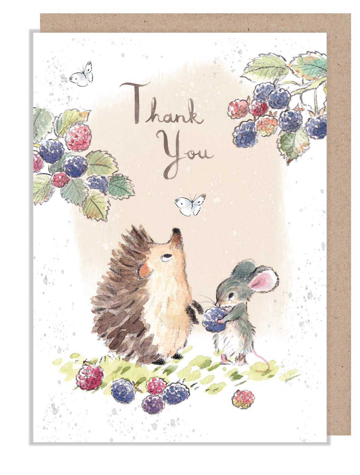 Greeting Card - Thank You - Hedgehog and Mouse with Blackberries