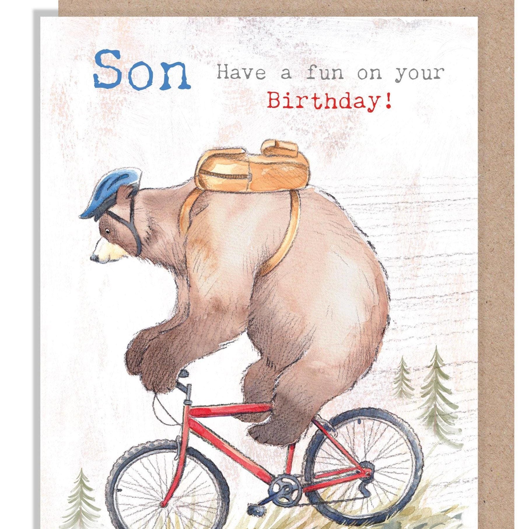Birthday Card - Son - Bear on Bike
