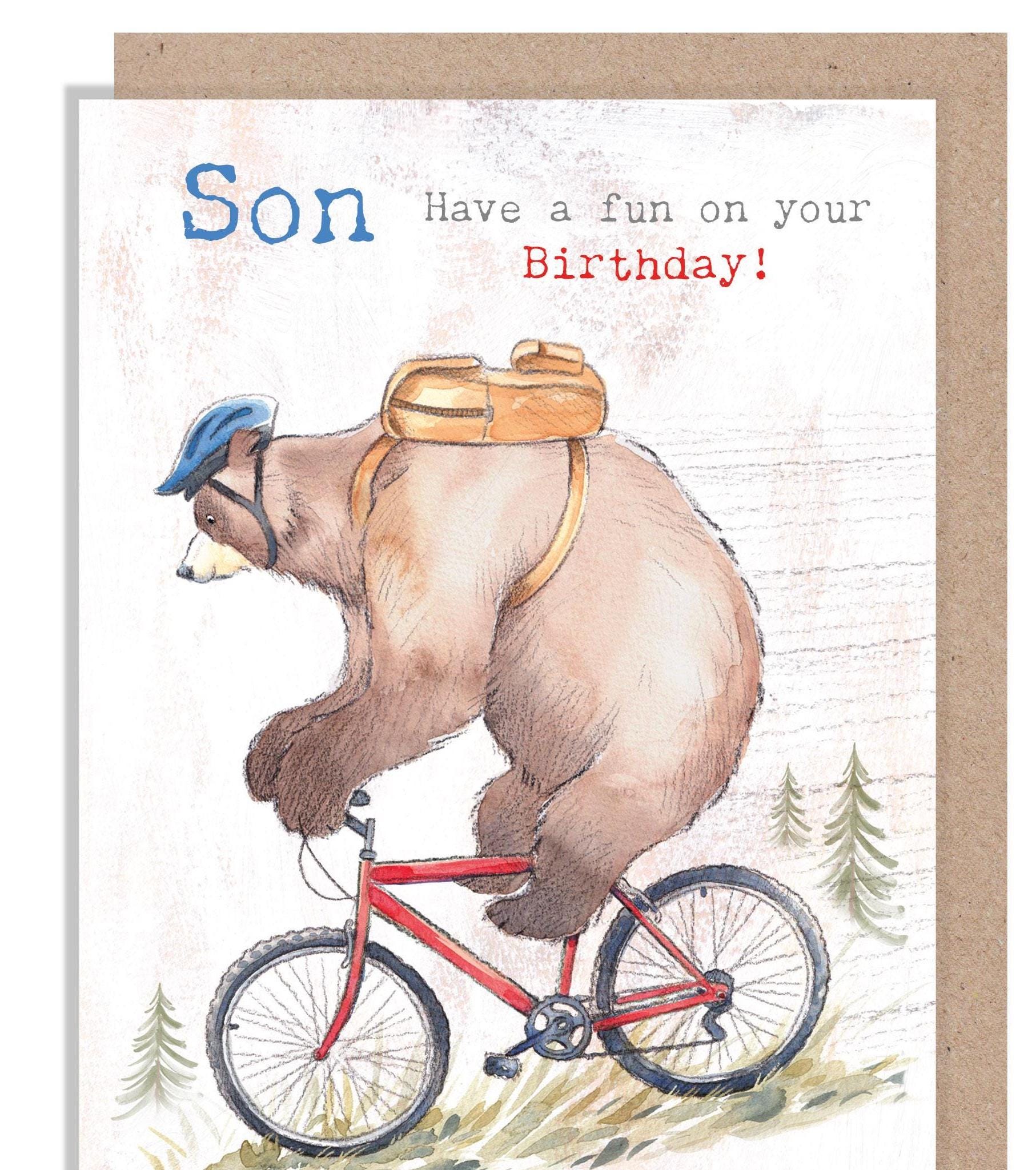 Birthday Card - Son - Bear on Bike