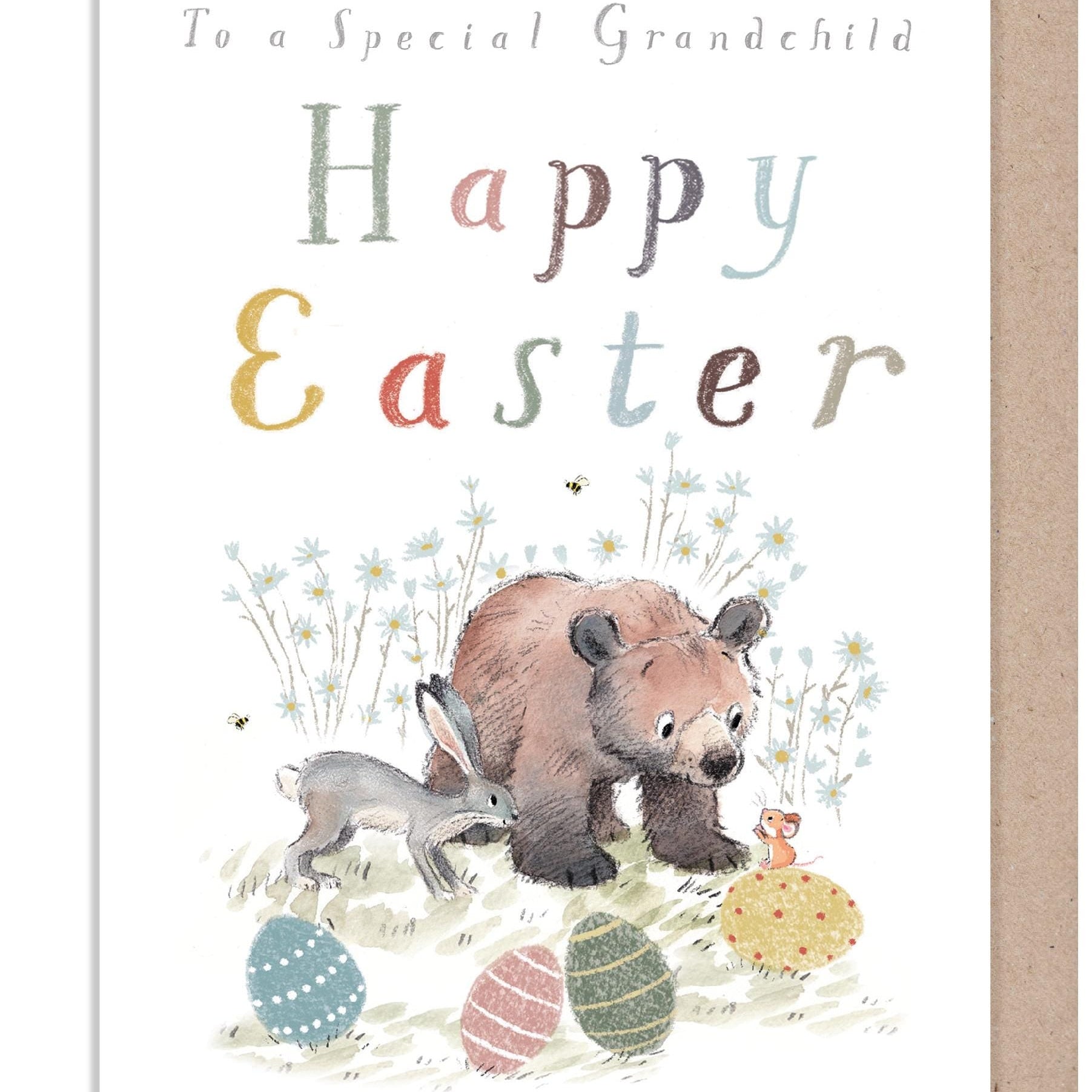 Happy Easter Card - Special Grandchild - Bear, Hare and Mouse with Eggs