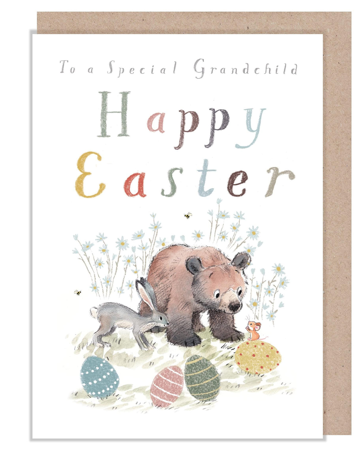 Happy Easter Card - Special Grandchild - Bear, Hare and Mouse with Eggs