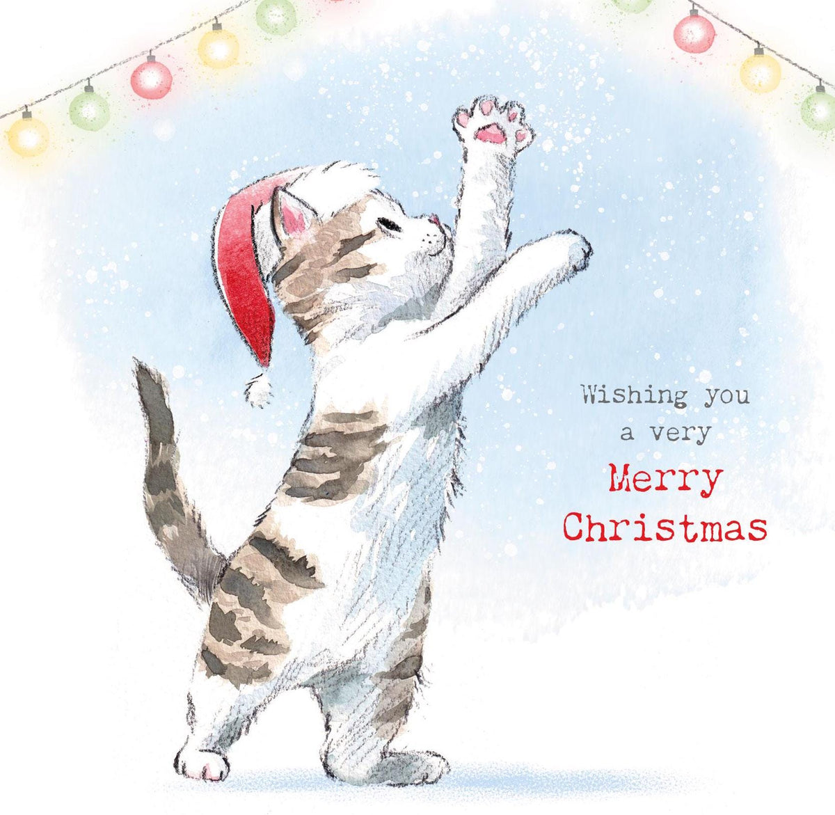 Christmas Notelet Pack - Kitten Playing with Lights - Wishing You a Very Merry Christmas