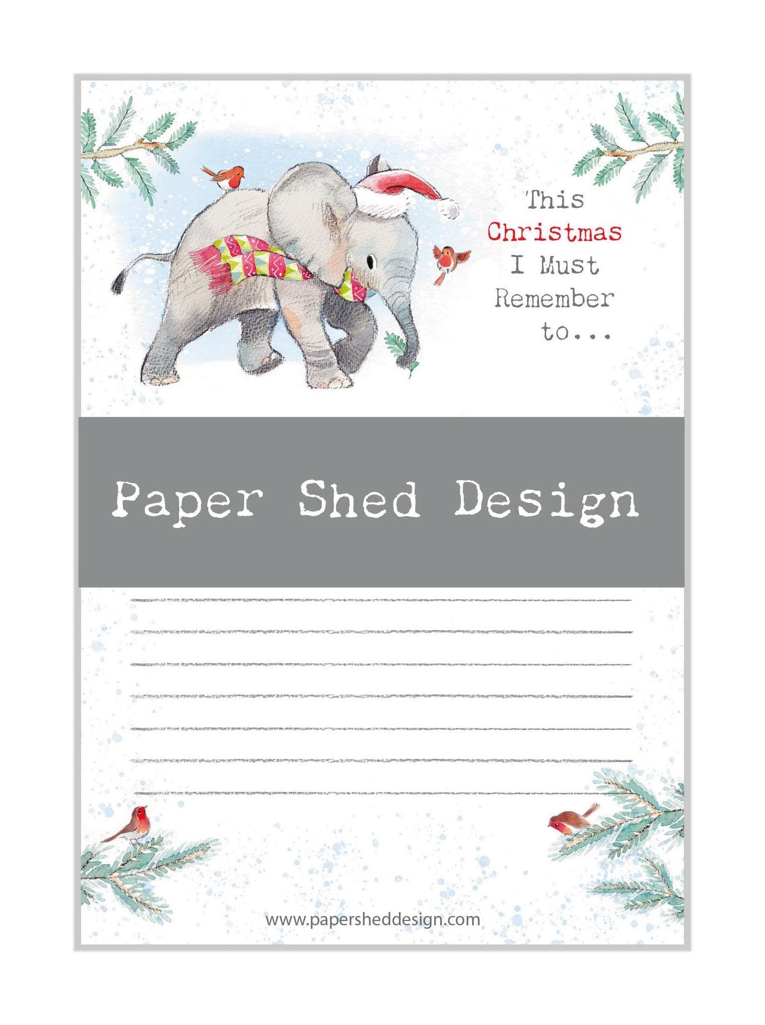 Christmas Notepad - Must Remember to - Elephant and Robins