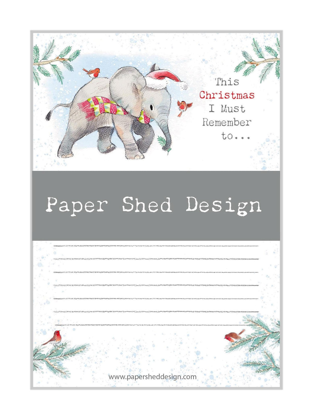 Christmas Notepad - Must Remember to - Elephant and Robins