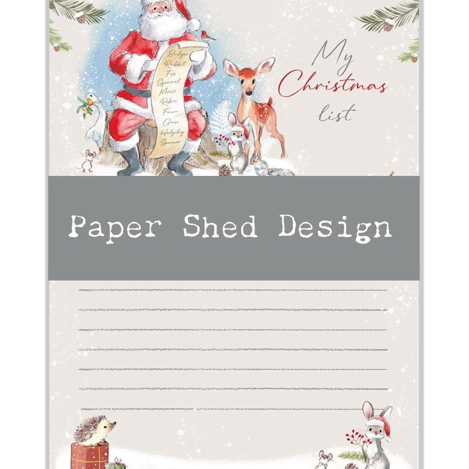 Christmas Notepad - My Christmas List - Santa with List and Animals