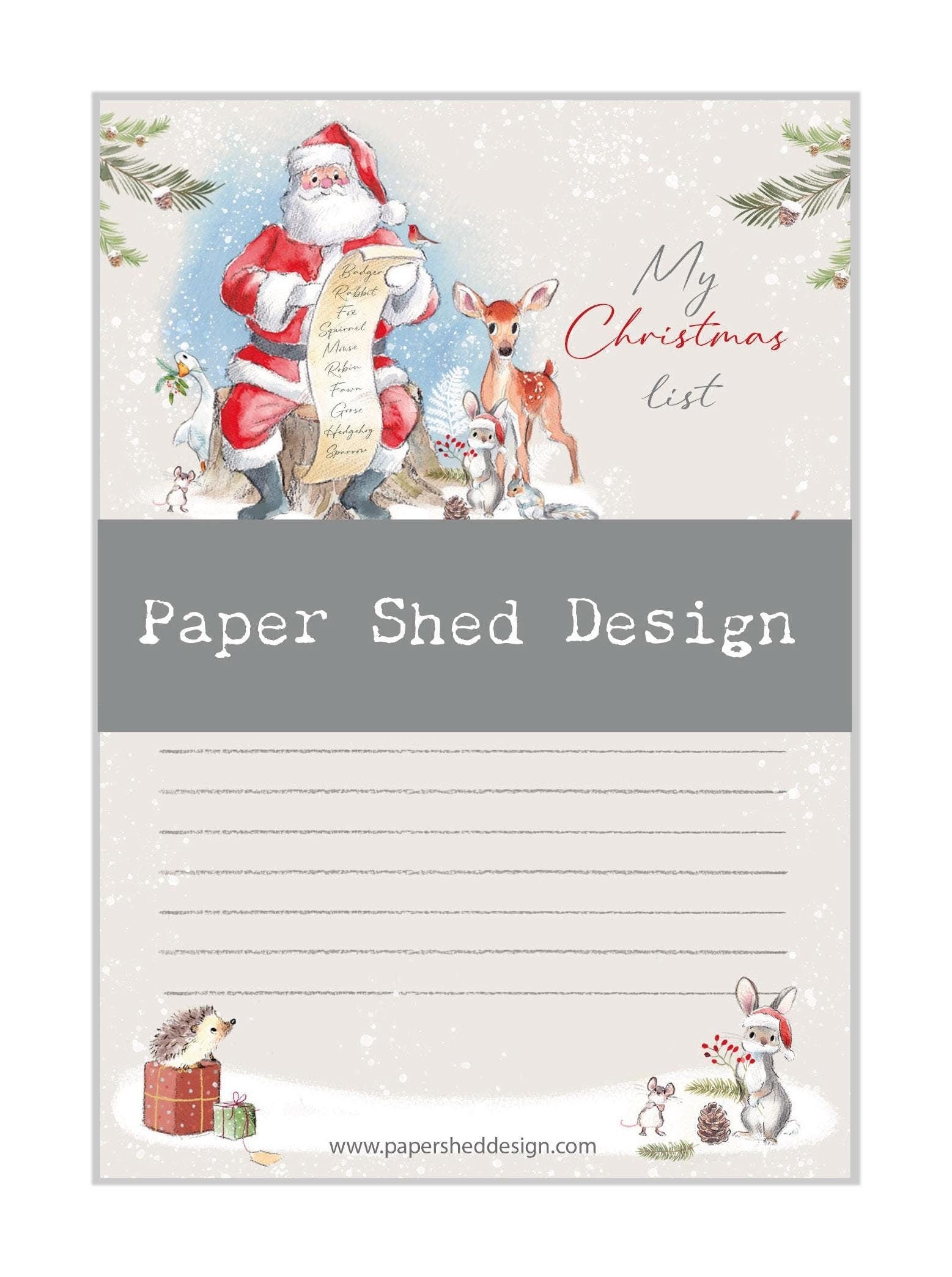 Christmas Notepad - My Christmas List - Santa with List and Animals