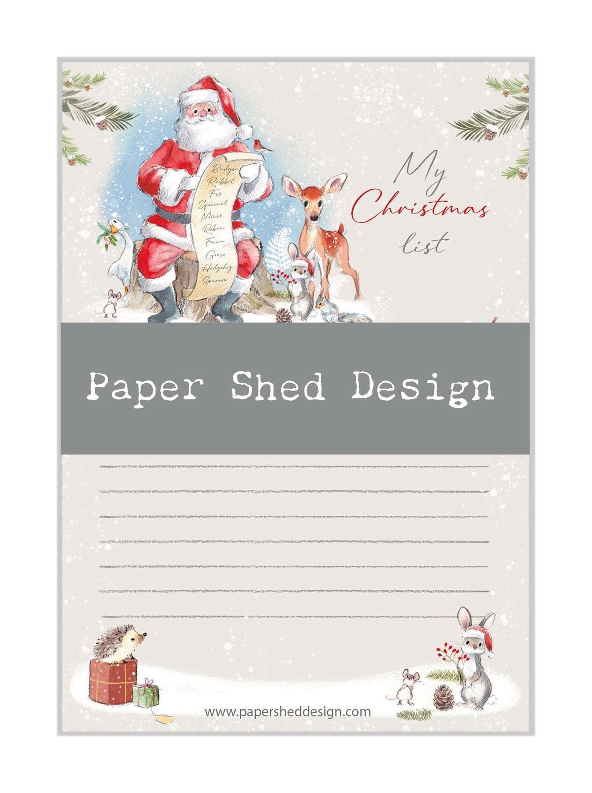Christmas Notepad - My Christmas List - Santa with List and Animals