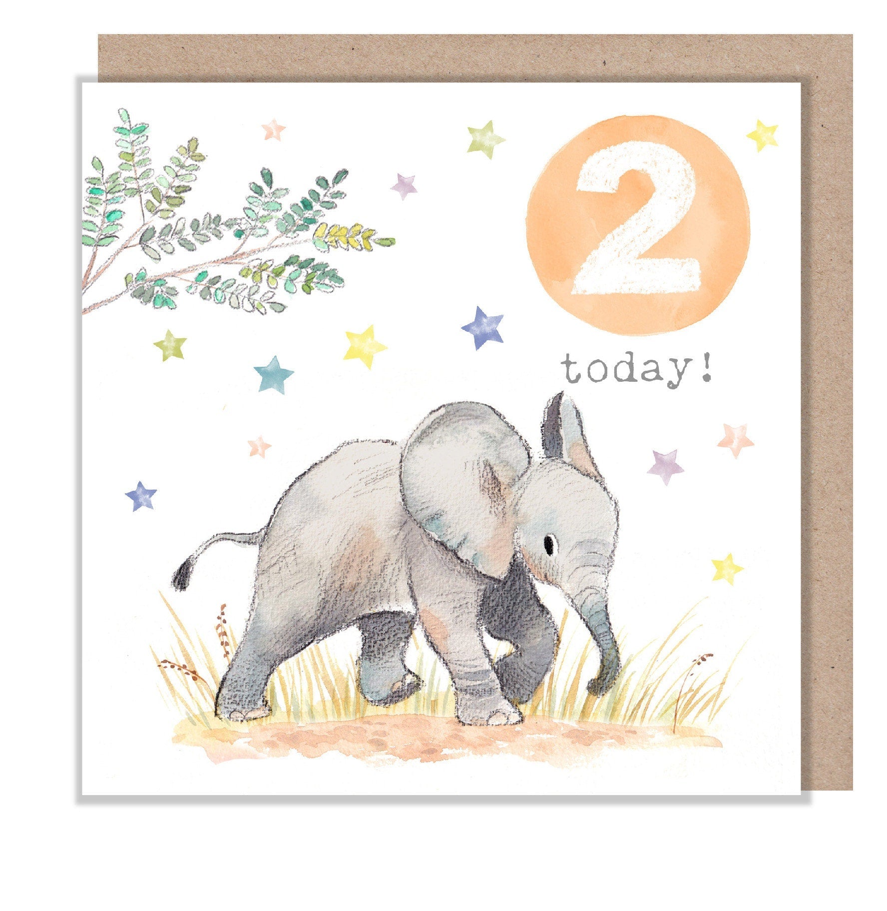 Age 2 Birthday Card - Elephant