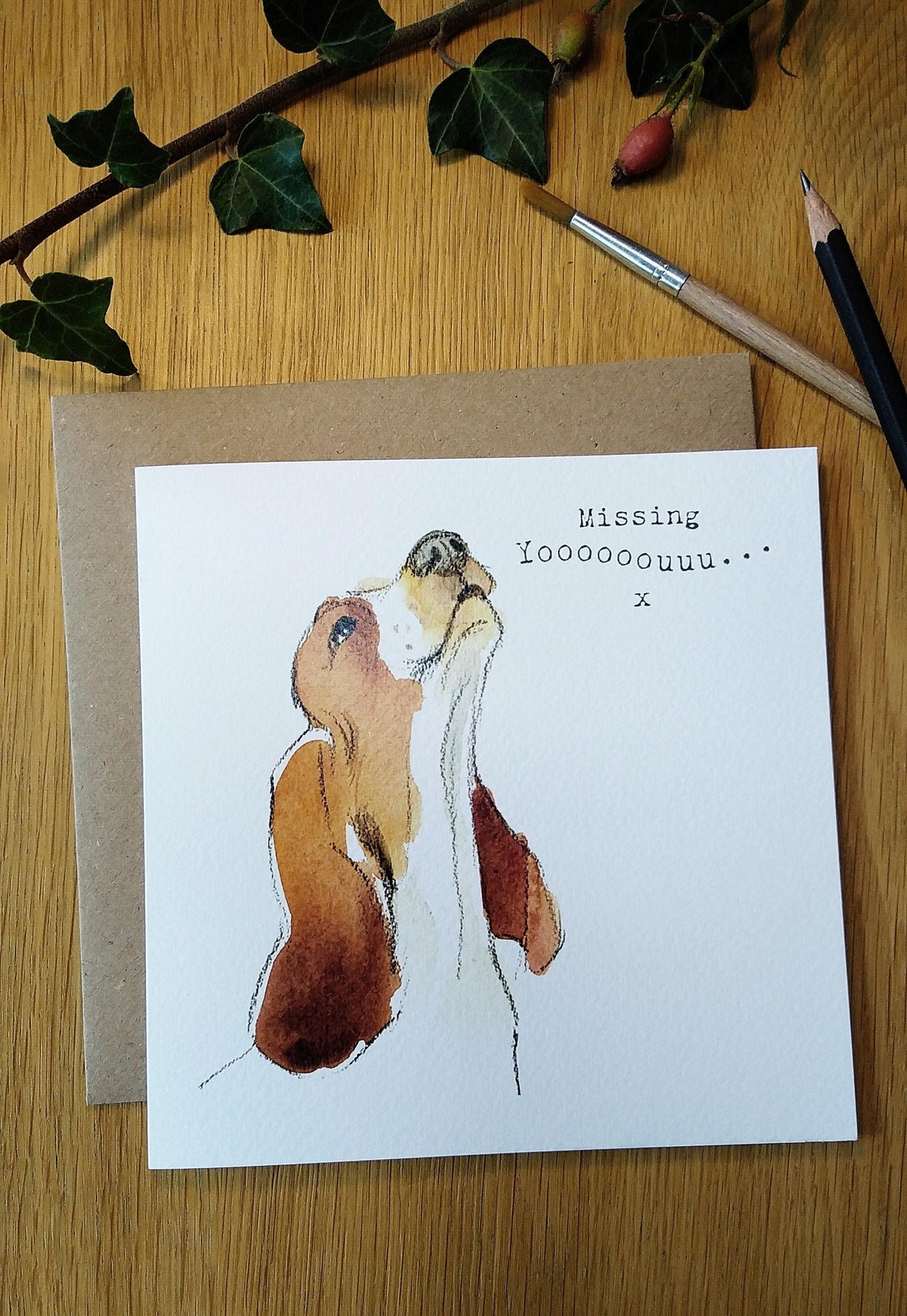 Cute Dog Card - Missing You - Howling Basset