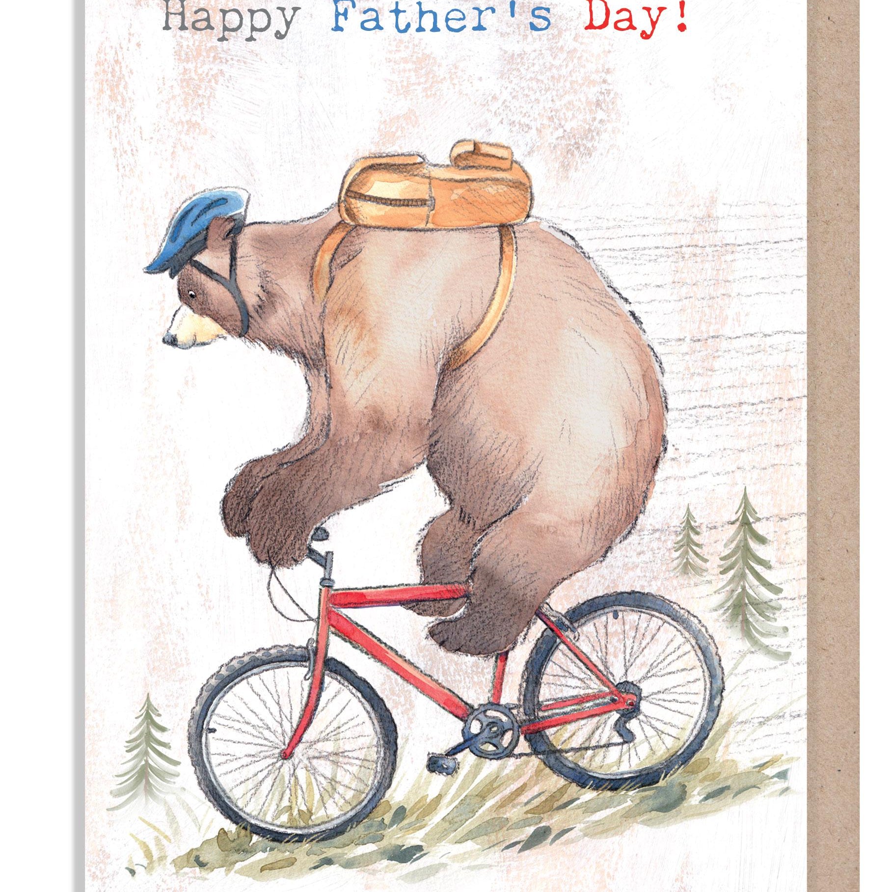Father's Day Card - Happy Father's Day - Bear Riding a Bike