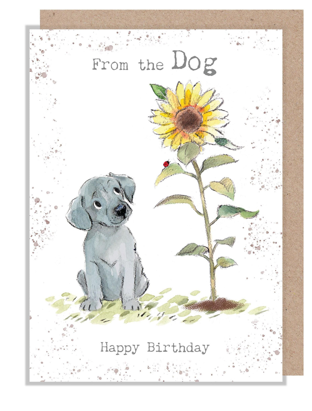 Birthday Card - From the Dog - Grey Puppy with Sunflower