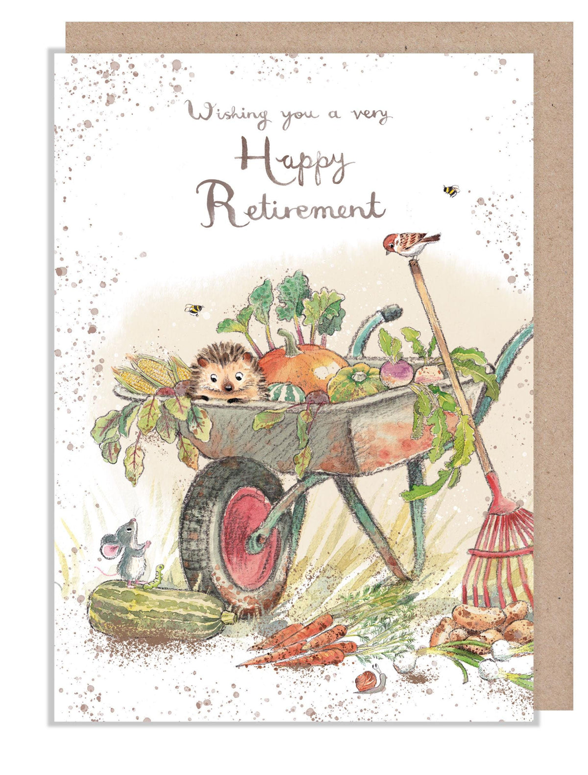 Greeting Card - Happy Retirement - Hedgehog and Mouse with Wheelbarrow