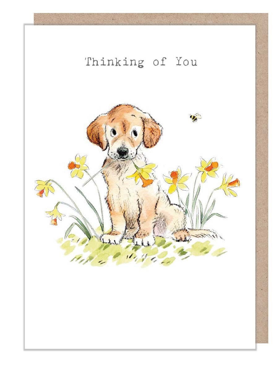 Thinking Of You Card - Golden Labrador with Daffodils