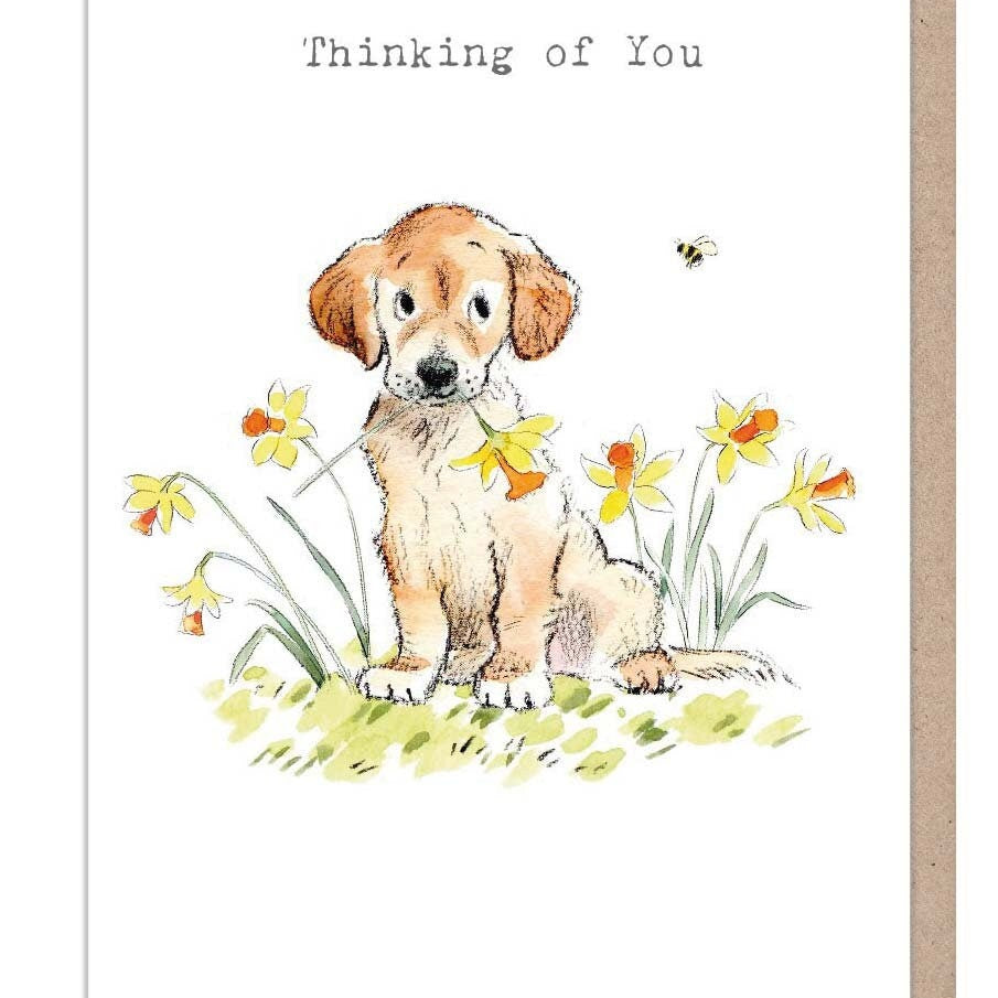 Thinking Of You Card - Golden Labrador with Daffodils