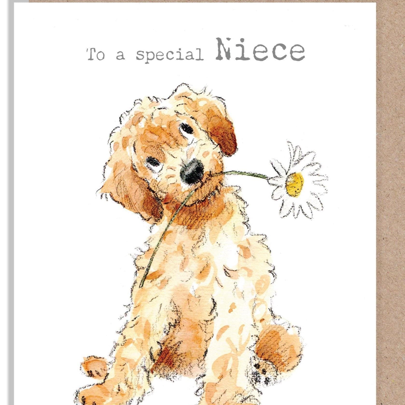 Birthday Card - Special Niece - Golden Cockapoo with Daisy