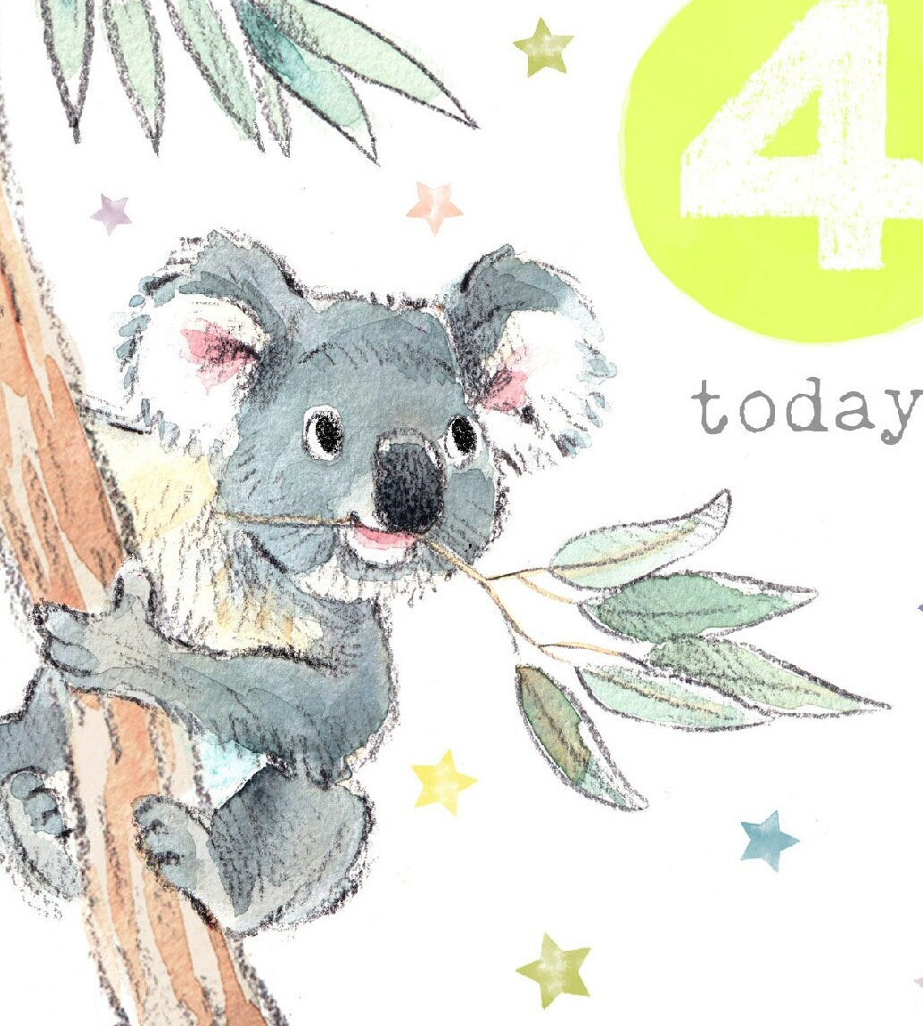 Age 4 Birthday Card - Koala in Tree