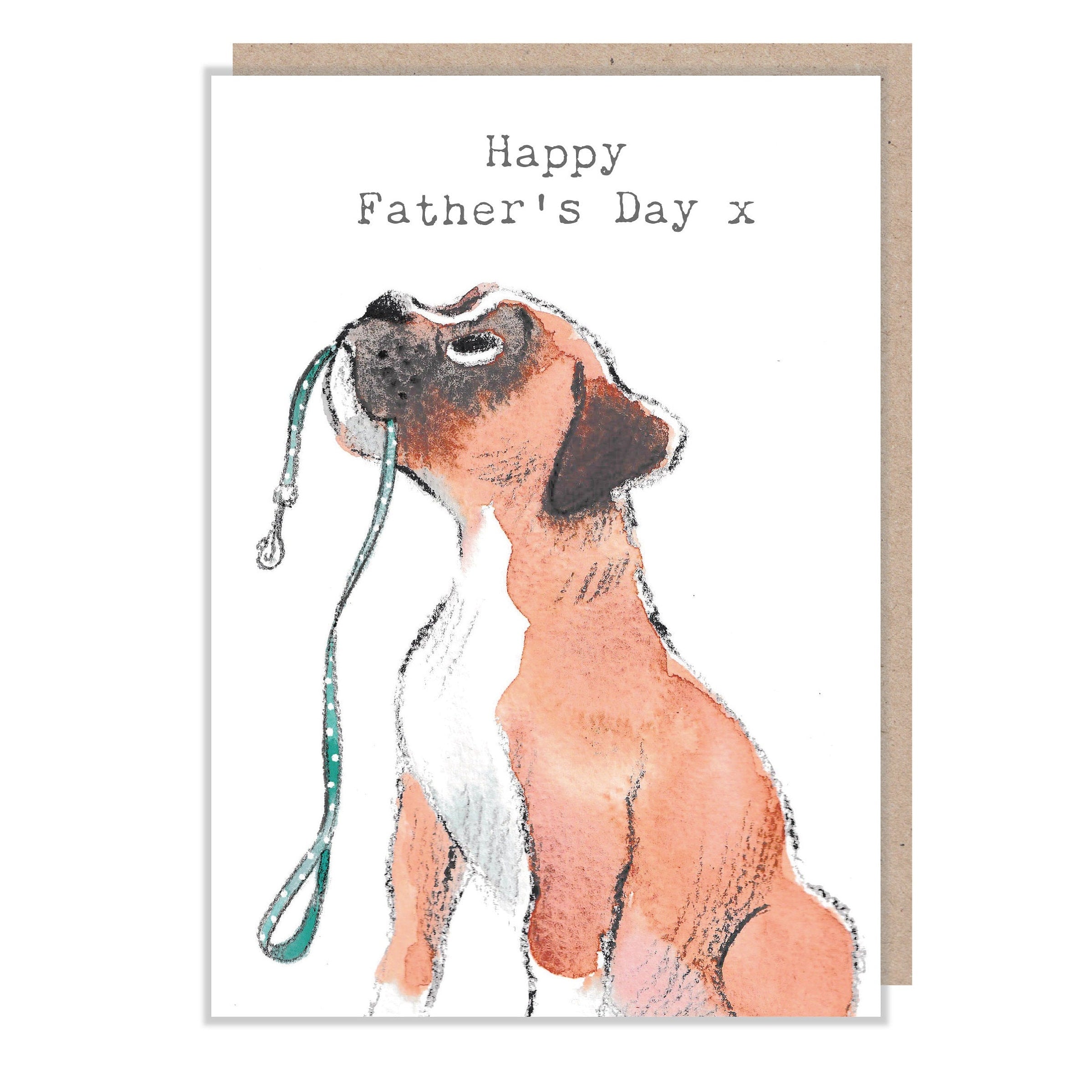Happy Fathers Day Card- Boxer Dog with Lead