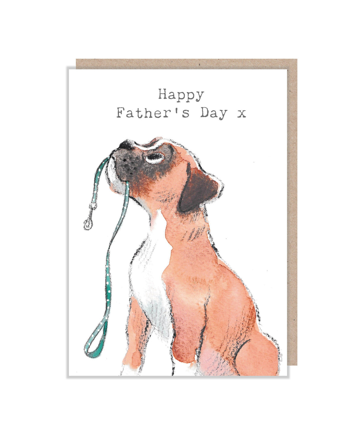Happy Fathers Day Card- Boxer Dog with Lead