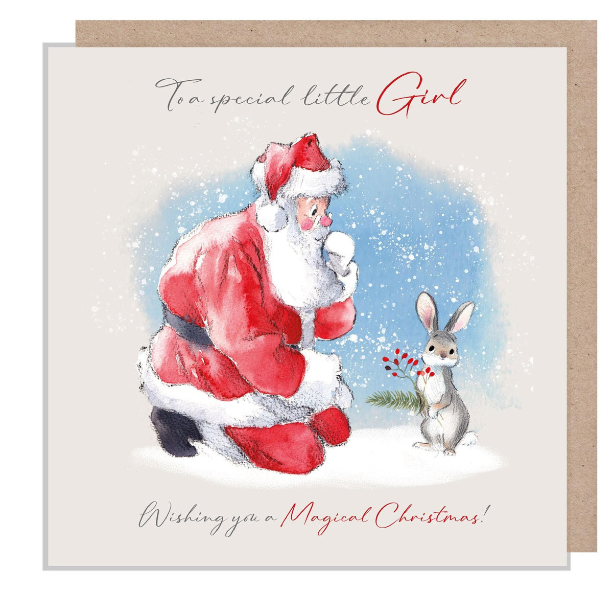 To a Special Little Girl Christmas Card - Santa with Rabbit