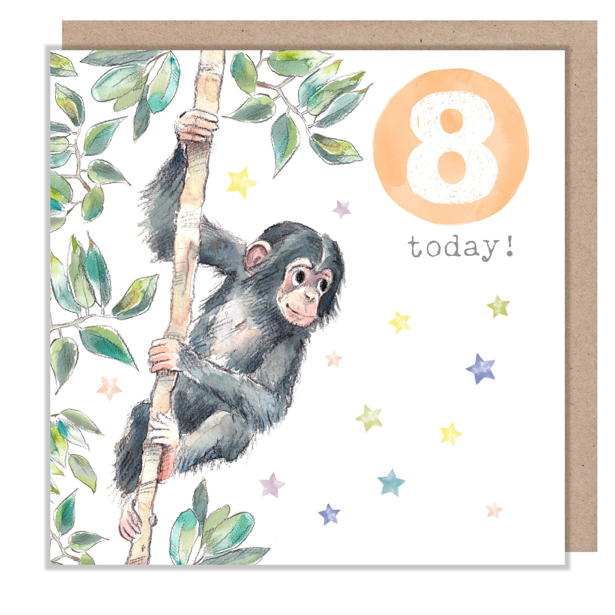 Age 8 Birthday Card - Chimpanzee