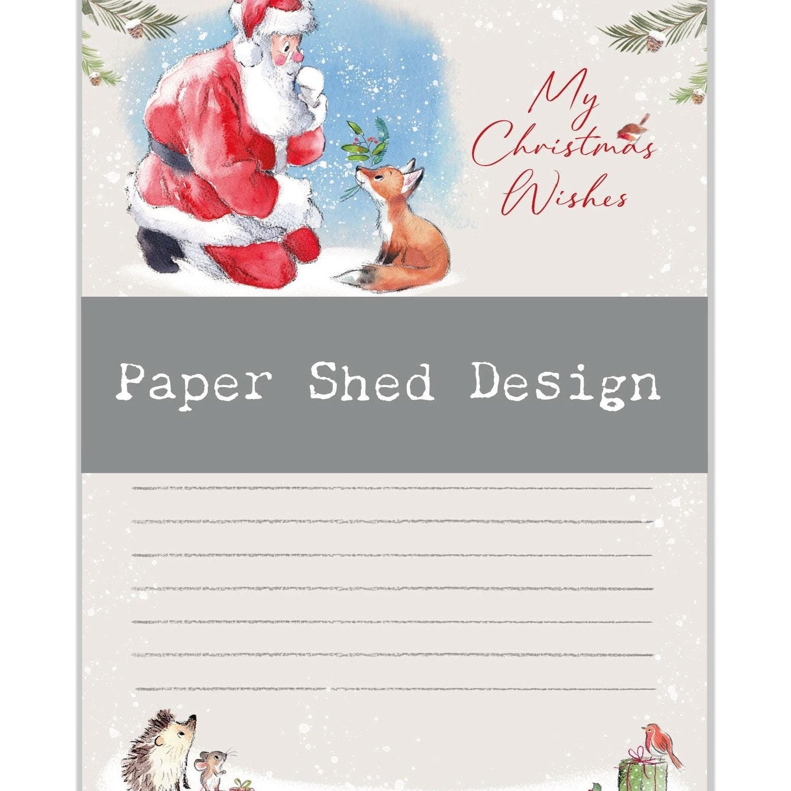 Christmas Notepad - Christmas Wishes - Santa with Fox Cub