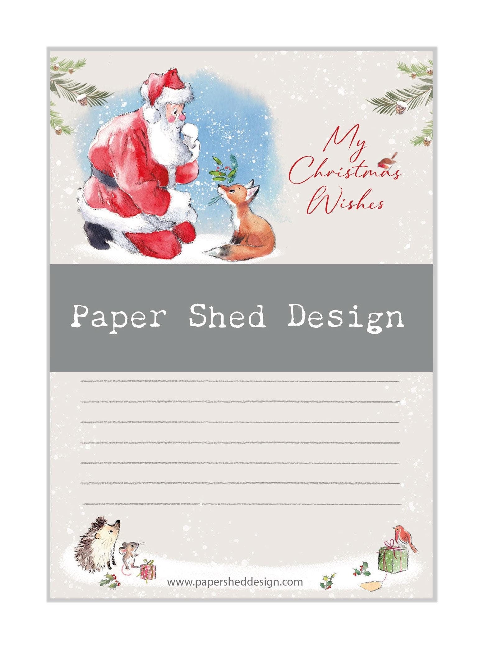 Christmas Notepad - Christmas Wishes - Santa with Fox Cub
