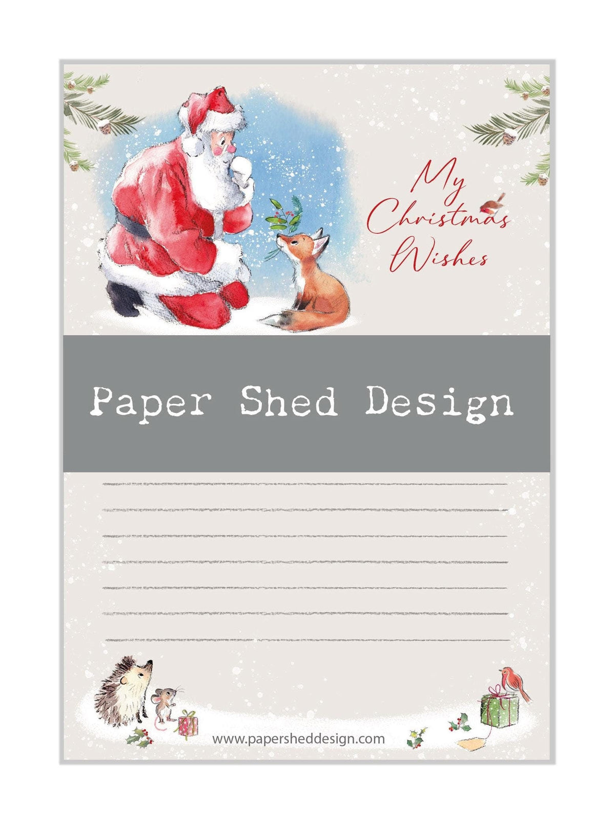 Christmas Notepad - Christmas Wishes - Santa with Fox Cub