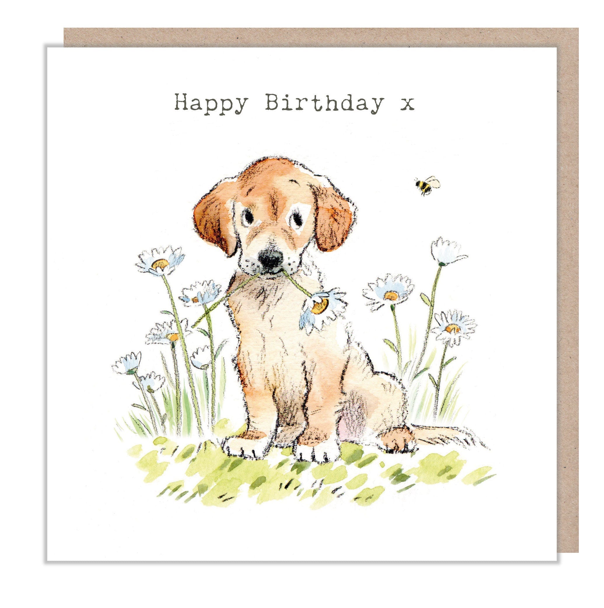 Birthday Card - Happy Birthday - Golden Retriever with Daisies