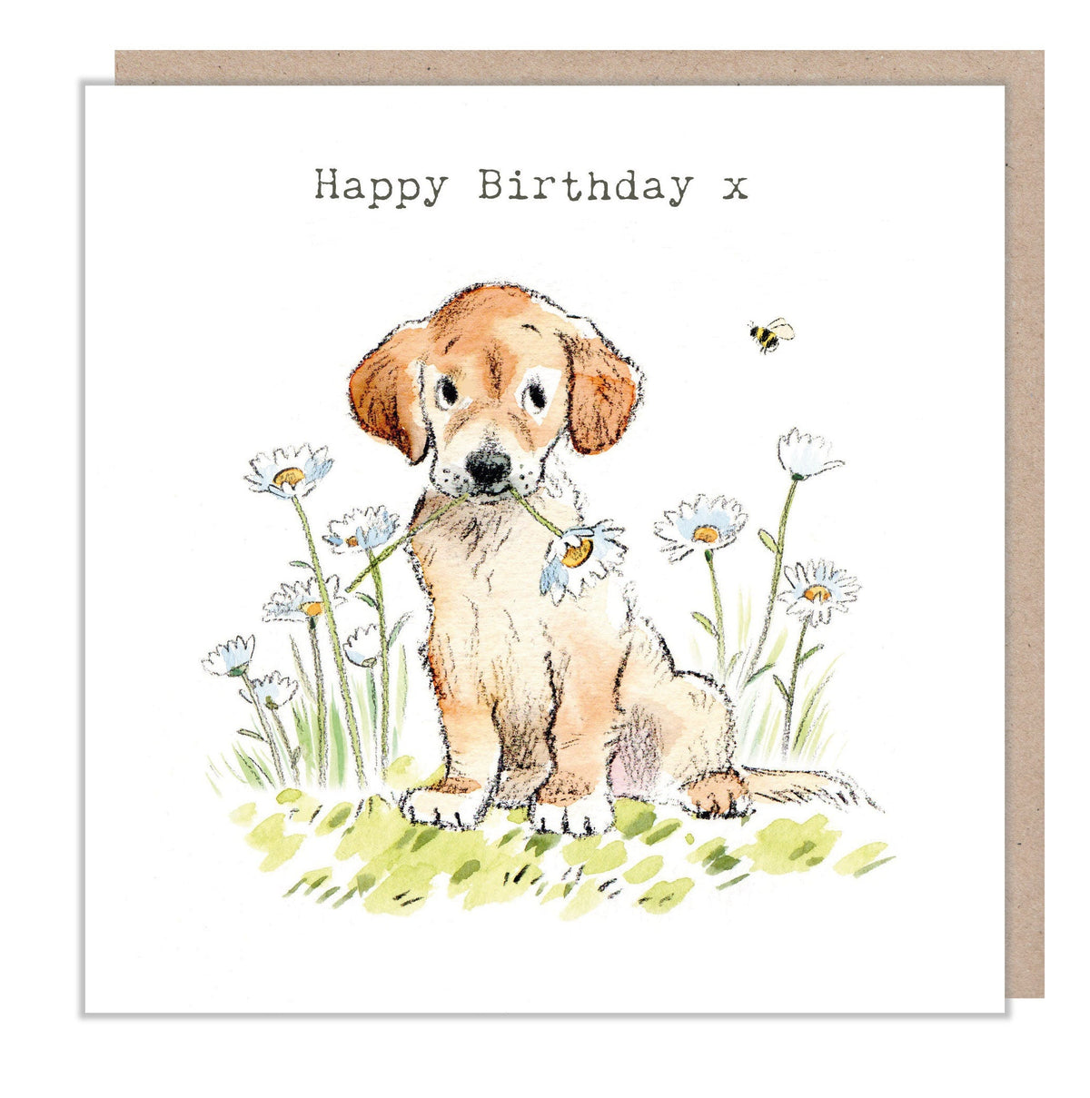 Birthday Card - Happy Birthday - Golden Retriever with Daisies
