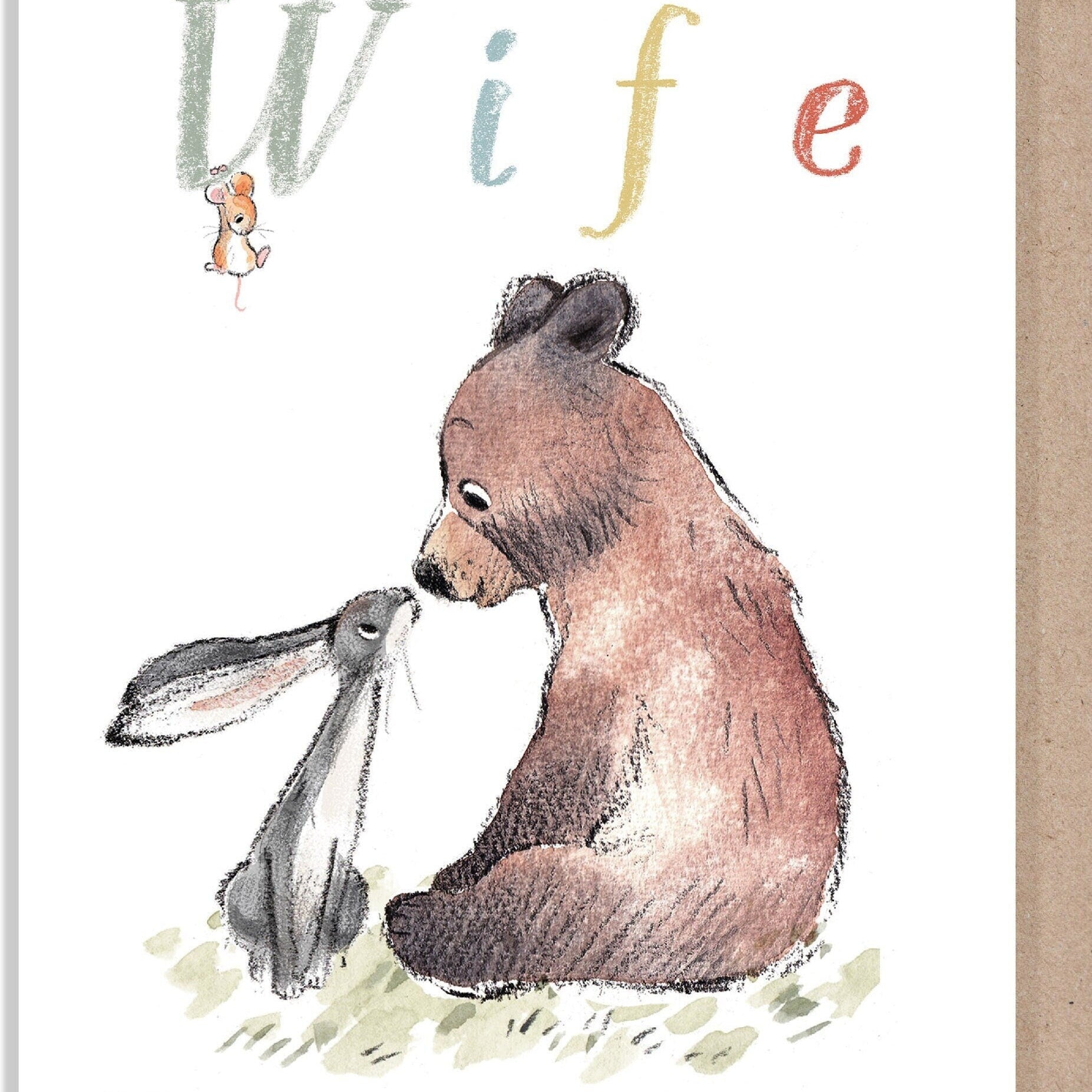 Birthday Card - to My Lovely Wife - Bear, Hare and Mouse