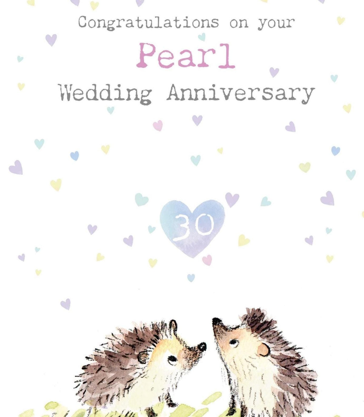 Greeting Card - Pearl Wedding Anniversary - Two Hedgehogs with Hearts