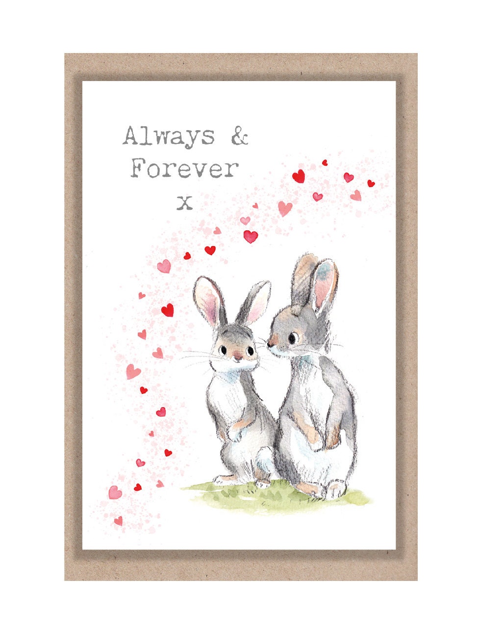 Sentiment Card - Always & Forever x - 2 Rabbits with Hearts