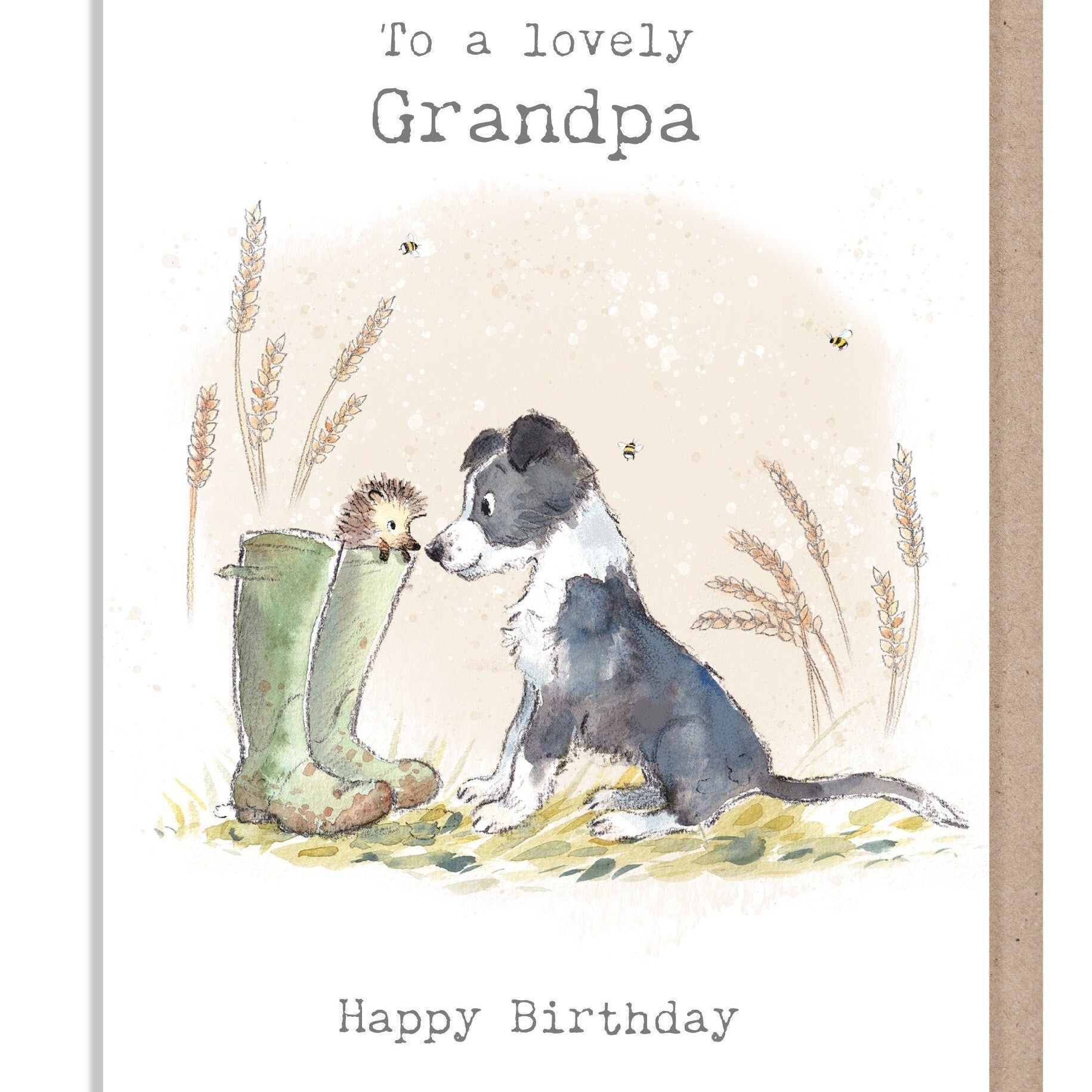 Birthday Card - Lovely Grandpa - Collie Dog with Wellie Boots